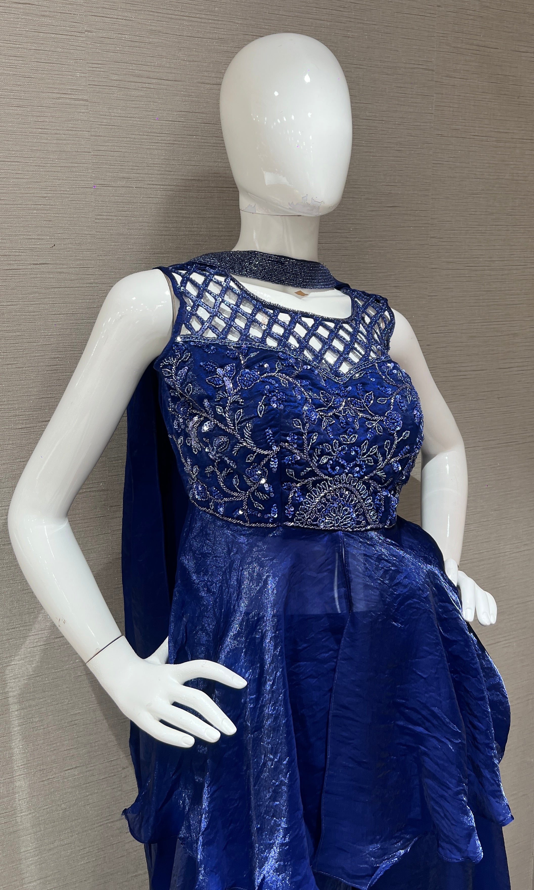 Royal Blue Embroidered Peplum palazzo set