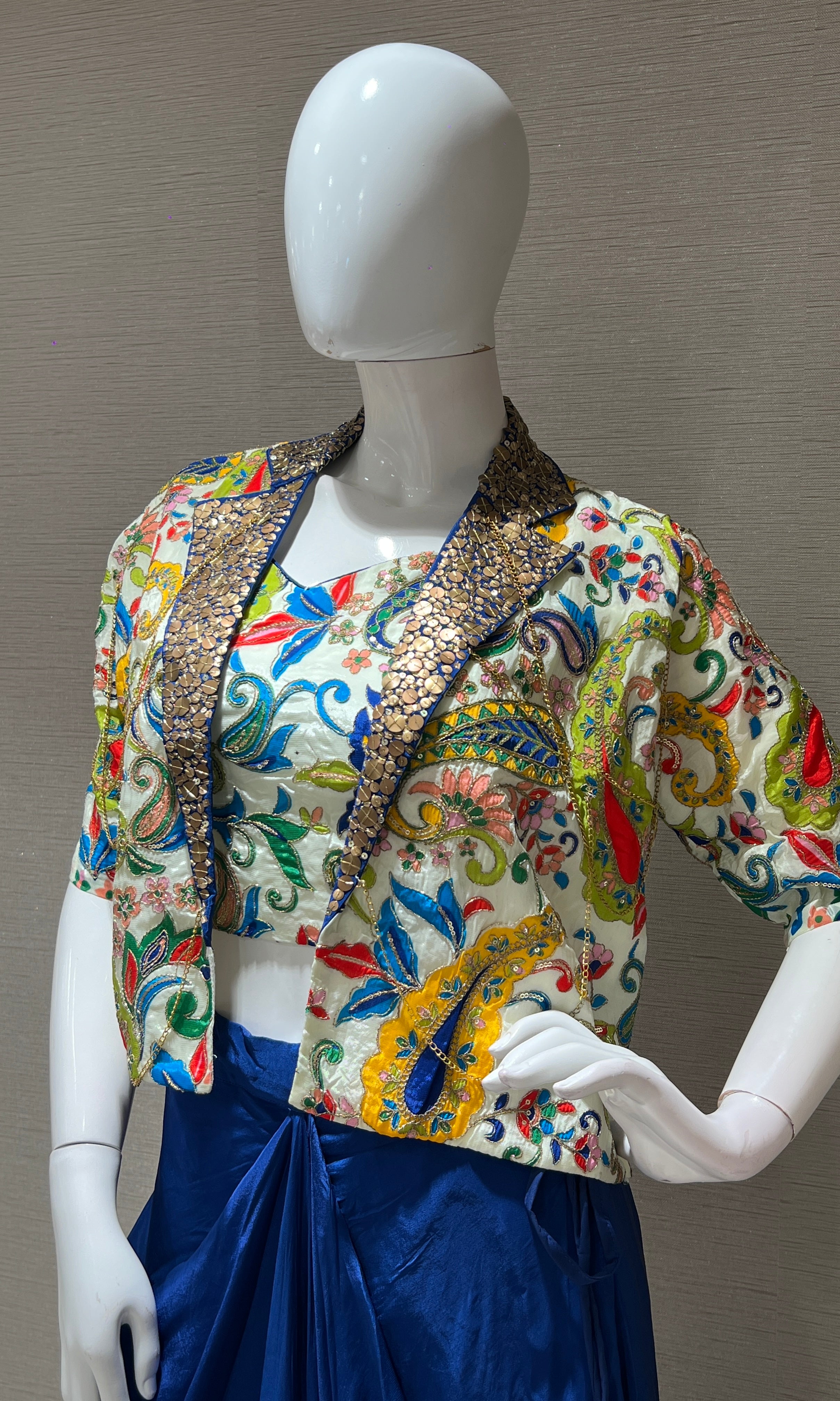 Royal Blue draped skirt indo western dress