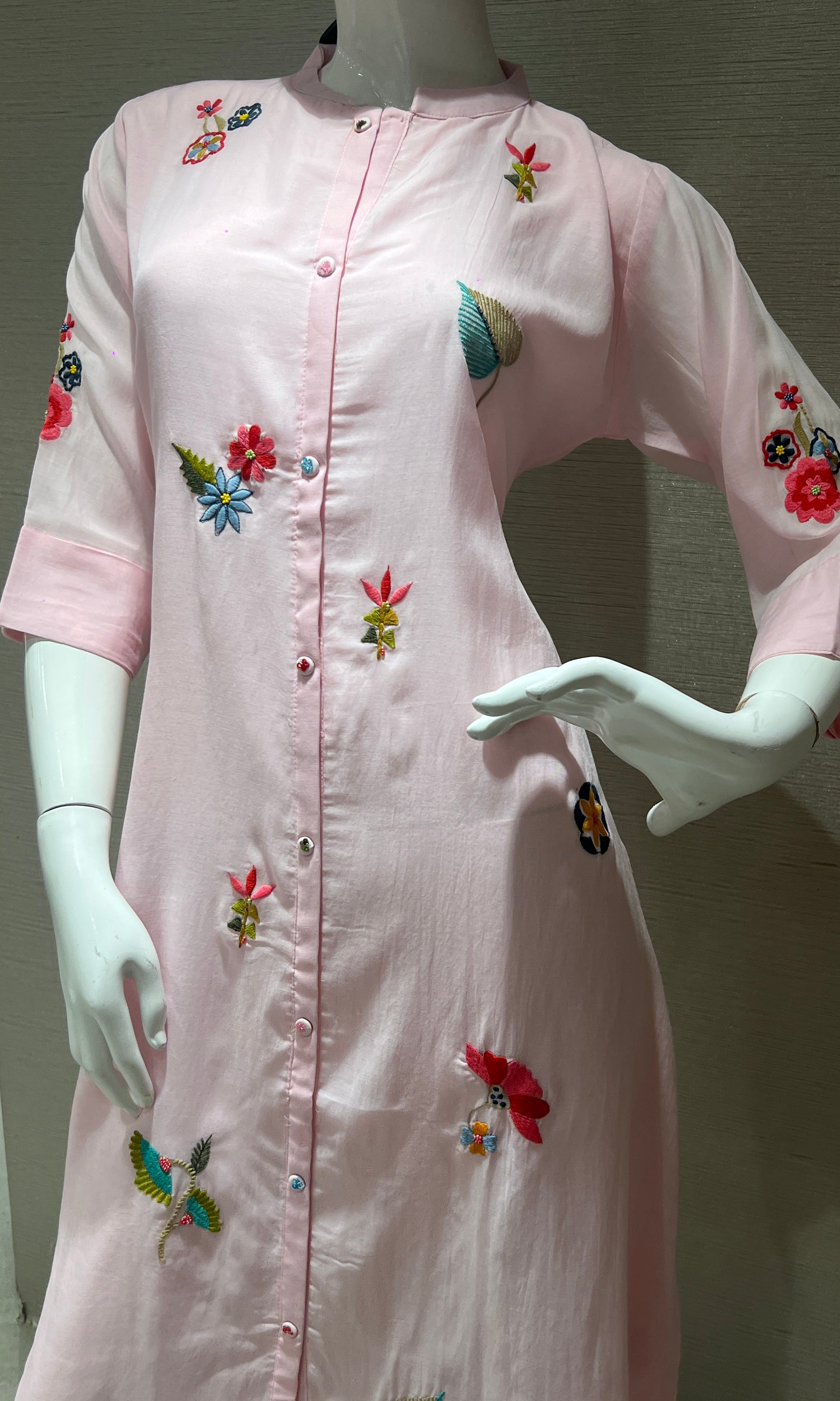 Baby pink Floral embroidery A- Line top