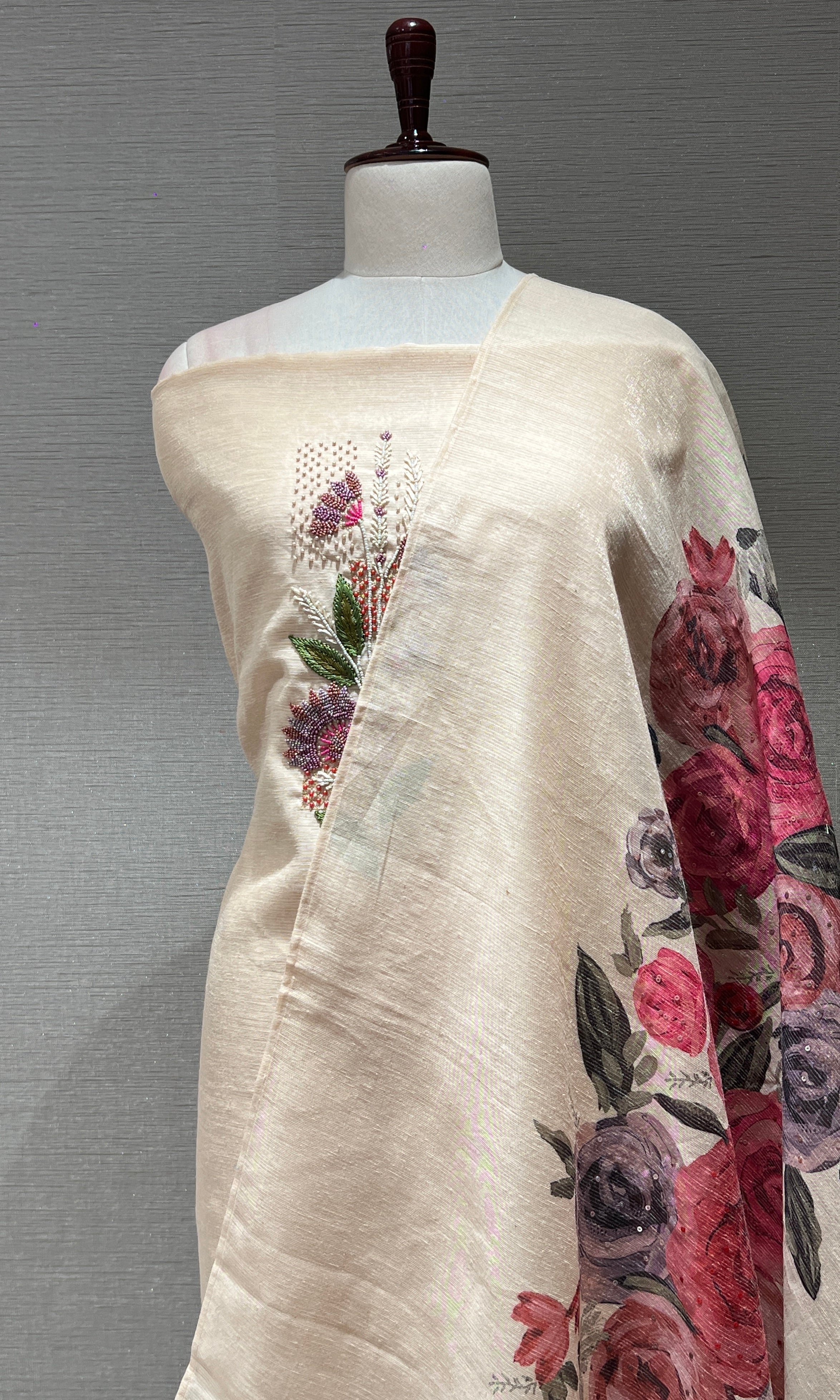 Cream FLORAL dress material
