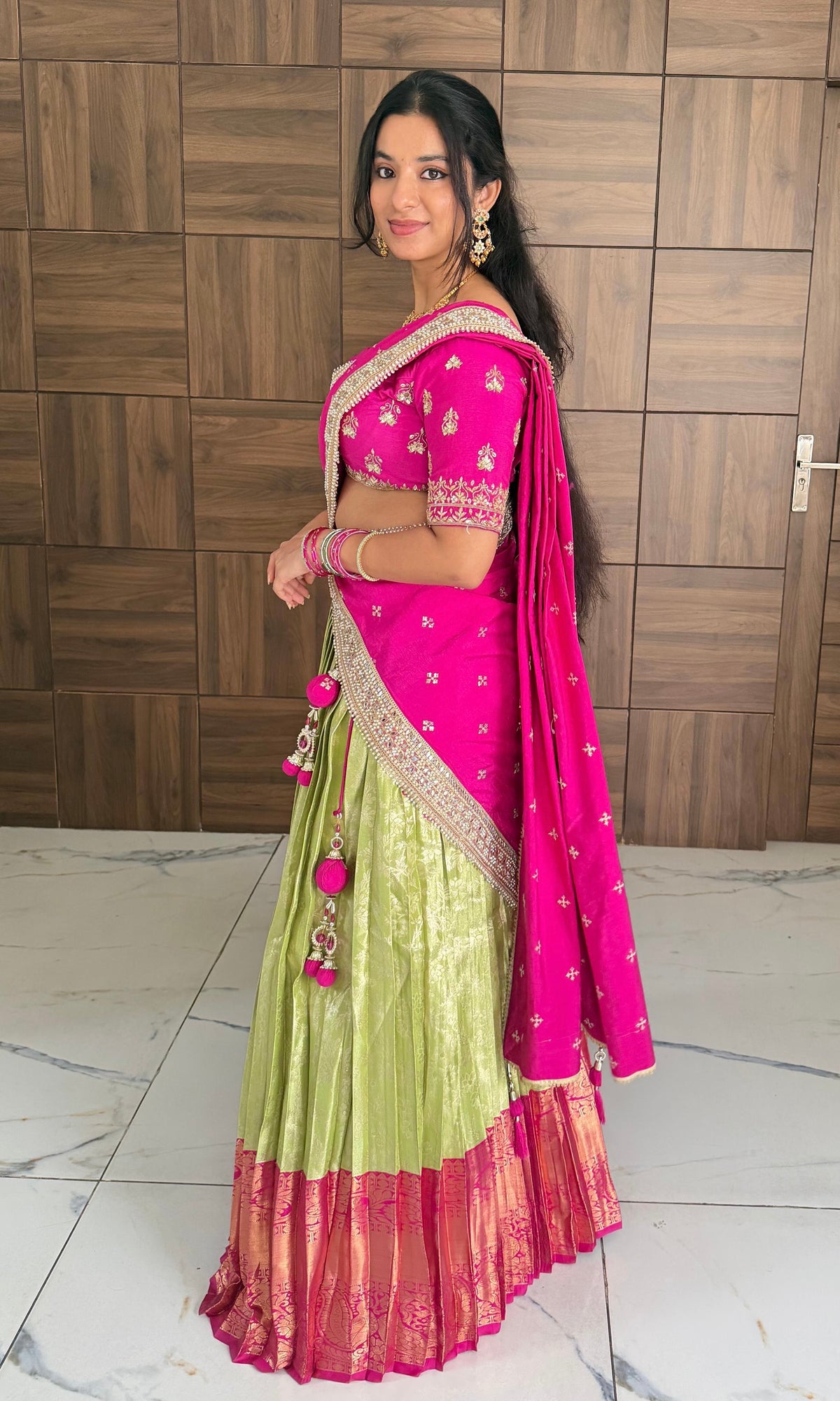 Rani pink pattu Lehenga