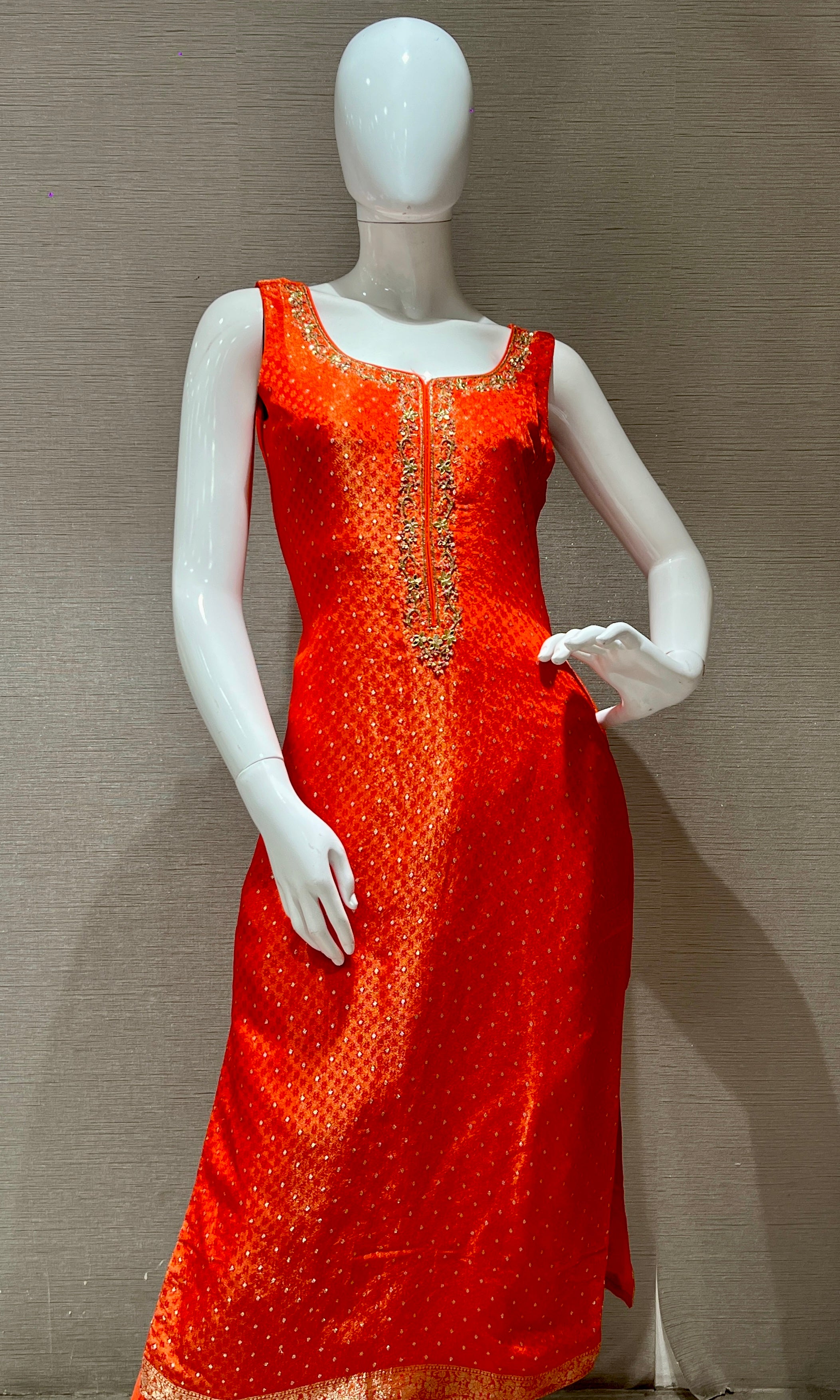 Orange & gold kurta set with banarasi dupatta