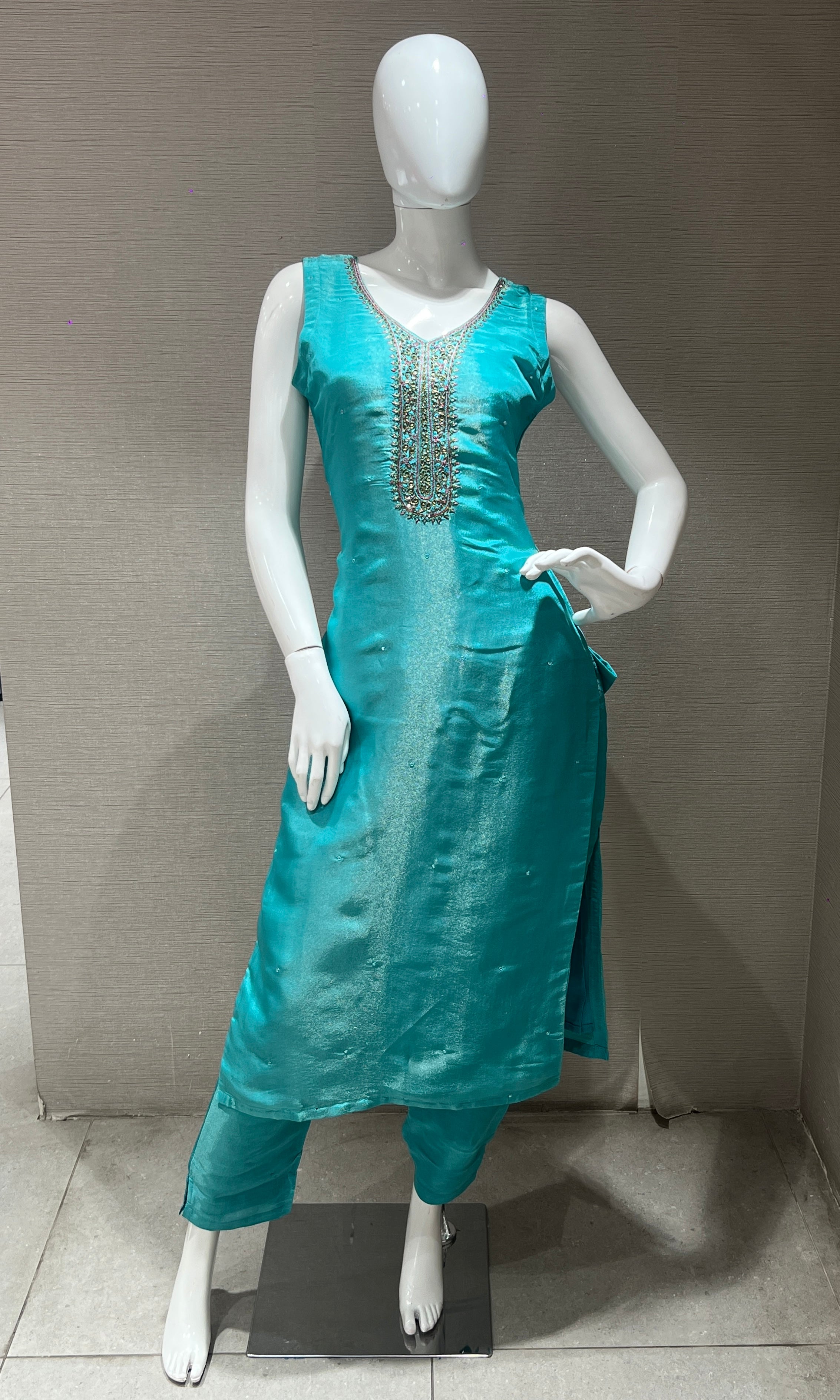 Light blue kurta set with a floral printed dupatta