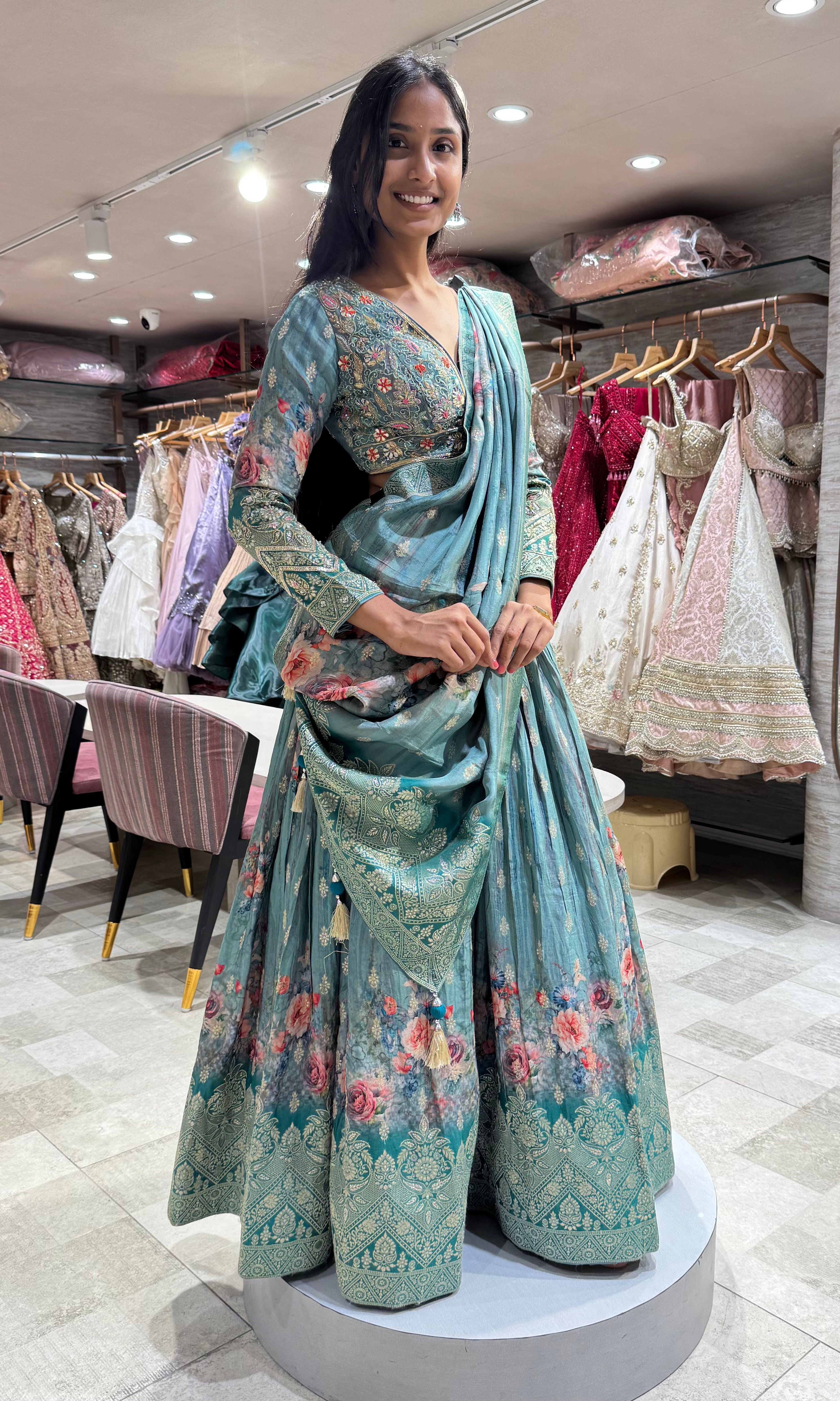 SEA GREEN FLORAL EMBROIDERED LEHENGA