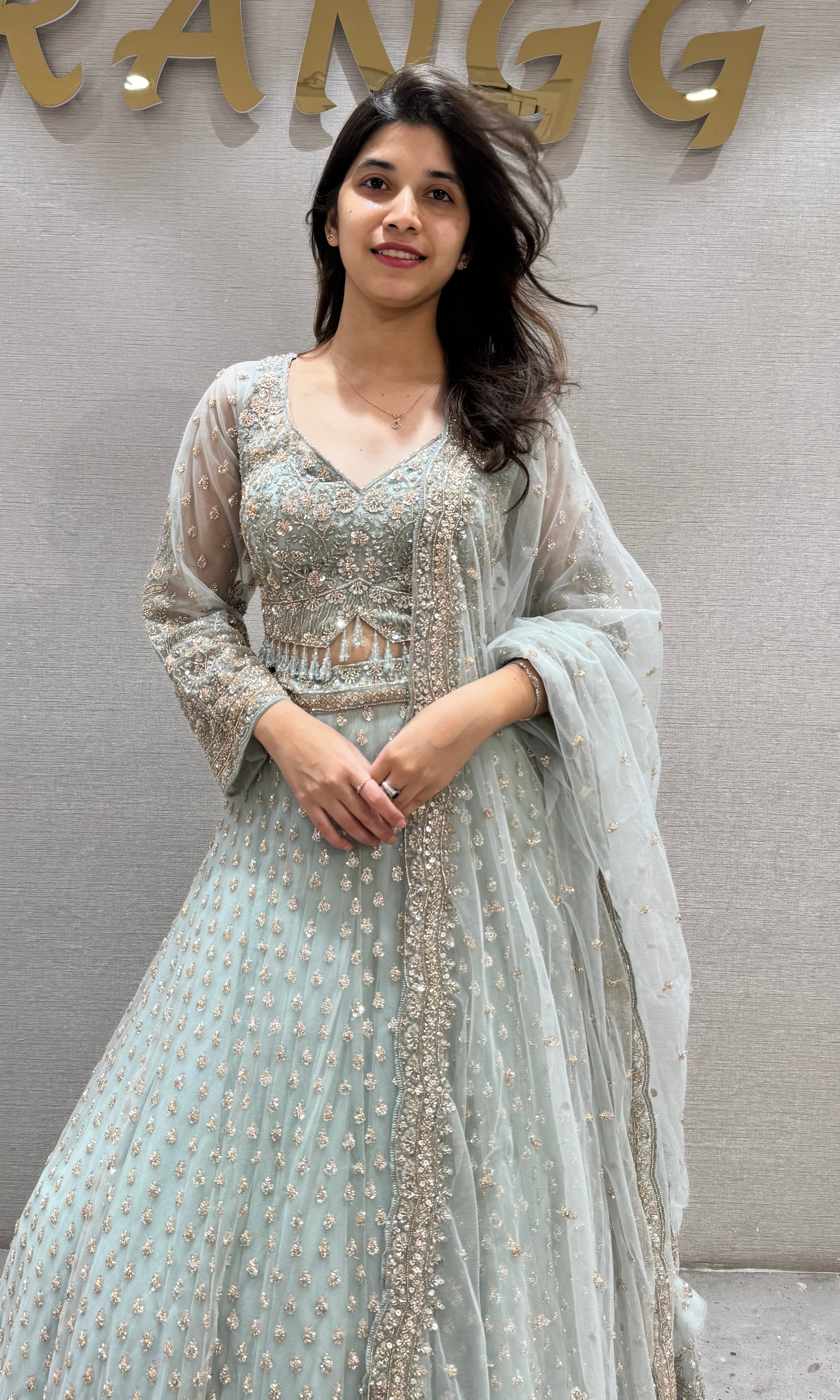 Green intricate embroidered Lehenga