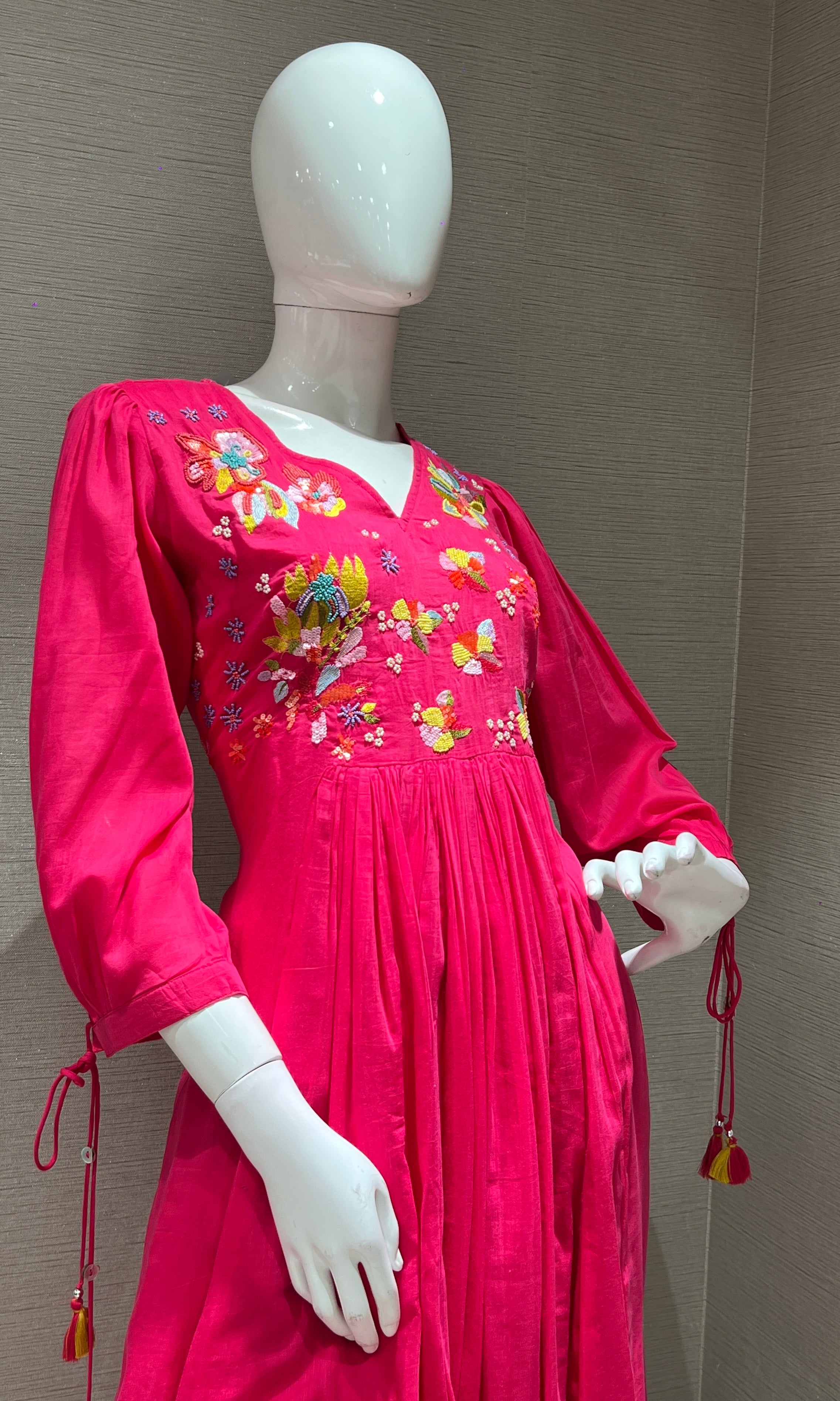Pink FLORAL MUL CHANDERI kurta set
