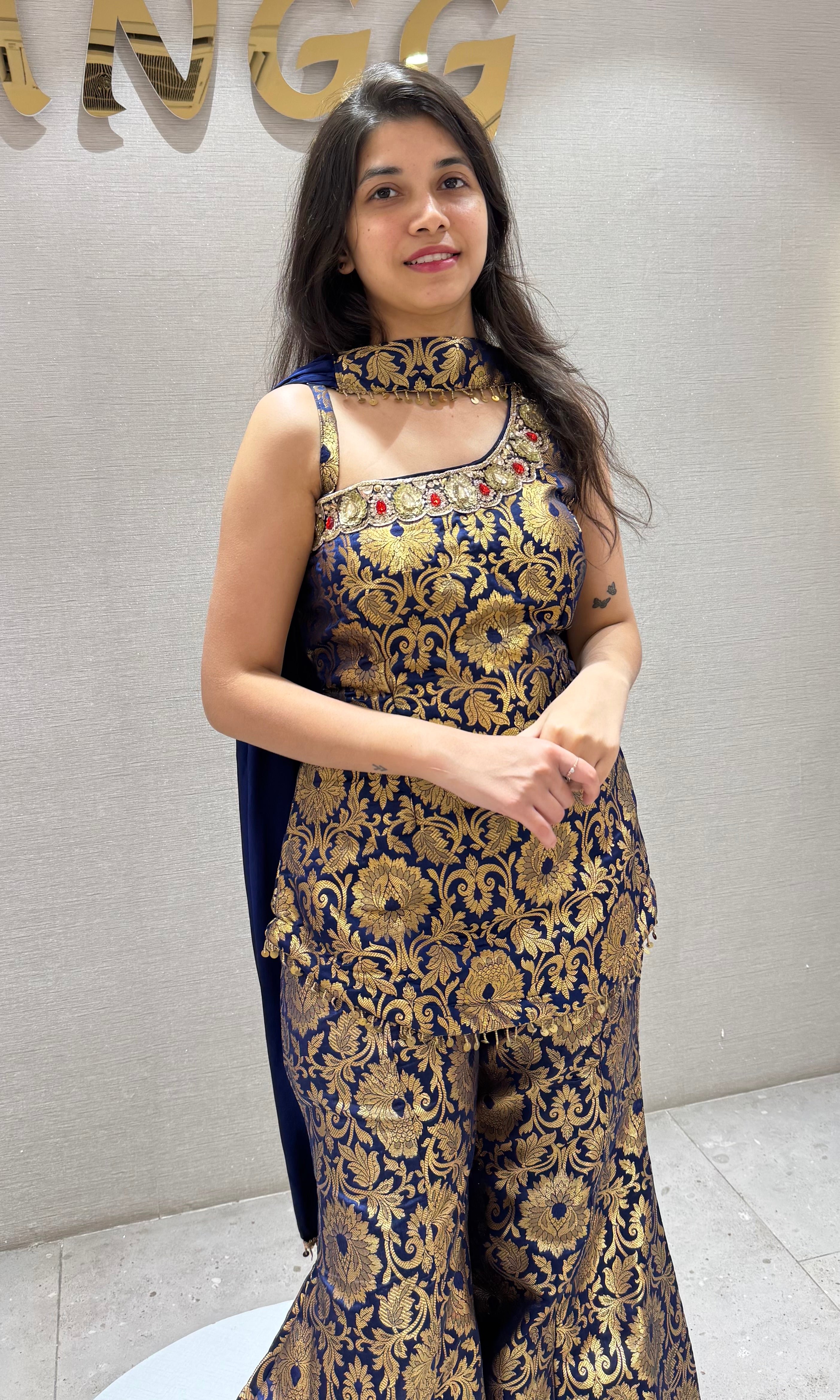 Navy blue GOLDEN FLORALS PALAZZO SET