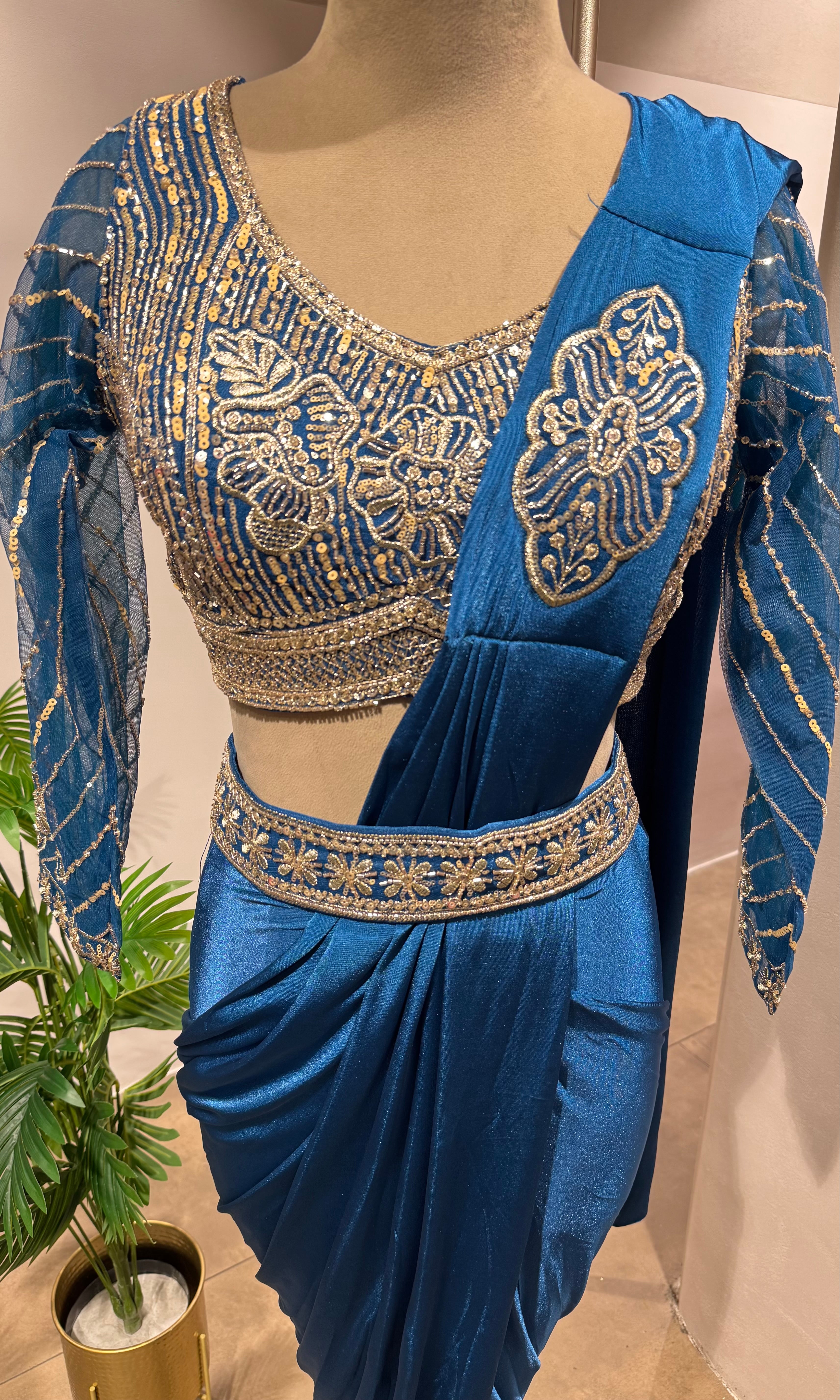 BLUE DRAPE SAREE WITH ETHNIC BLOUSE