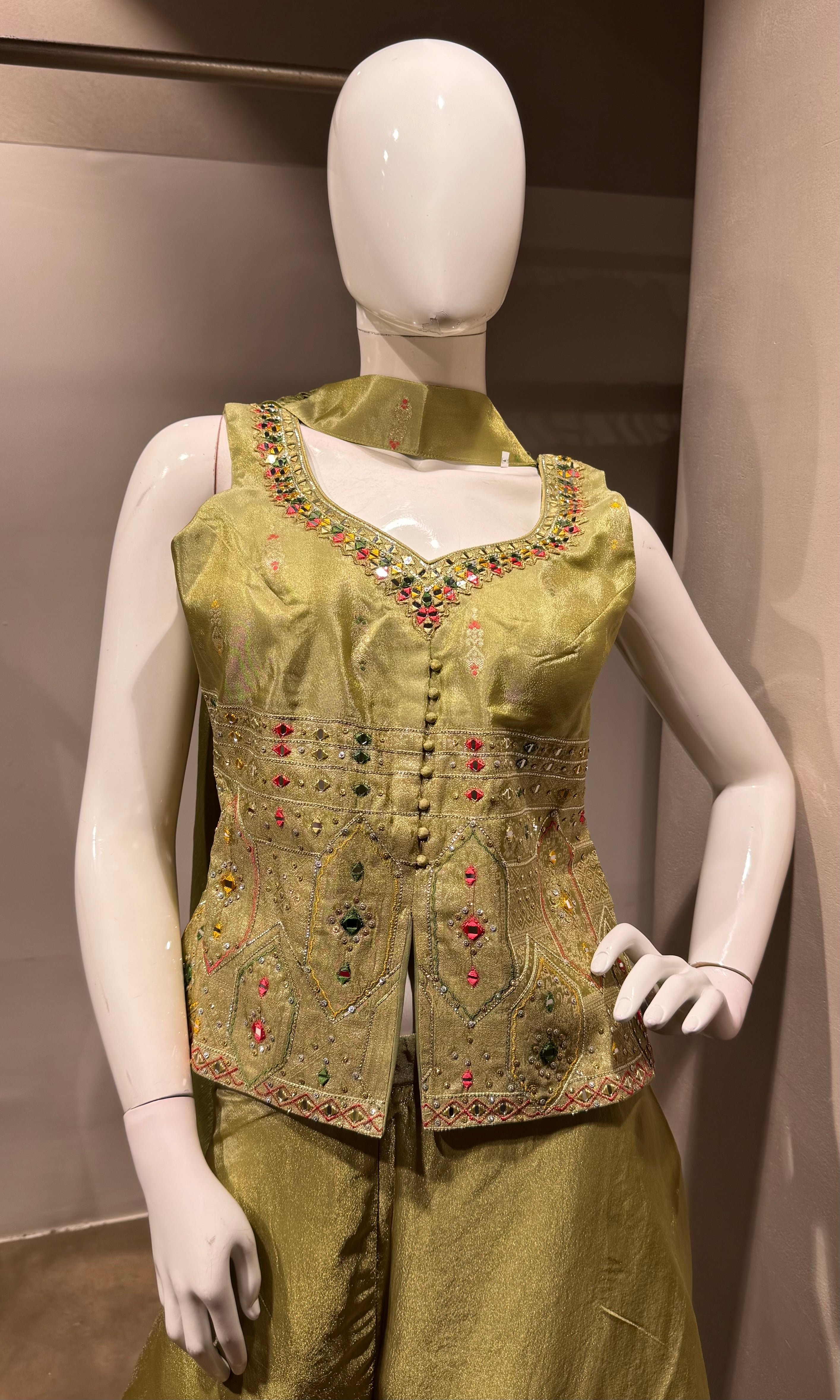 pista green embroidered palazzo set