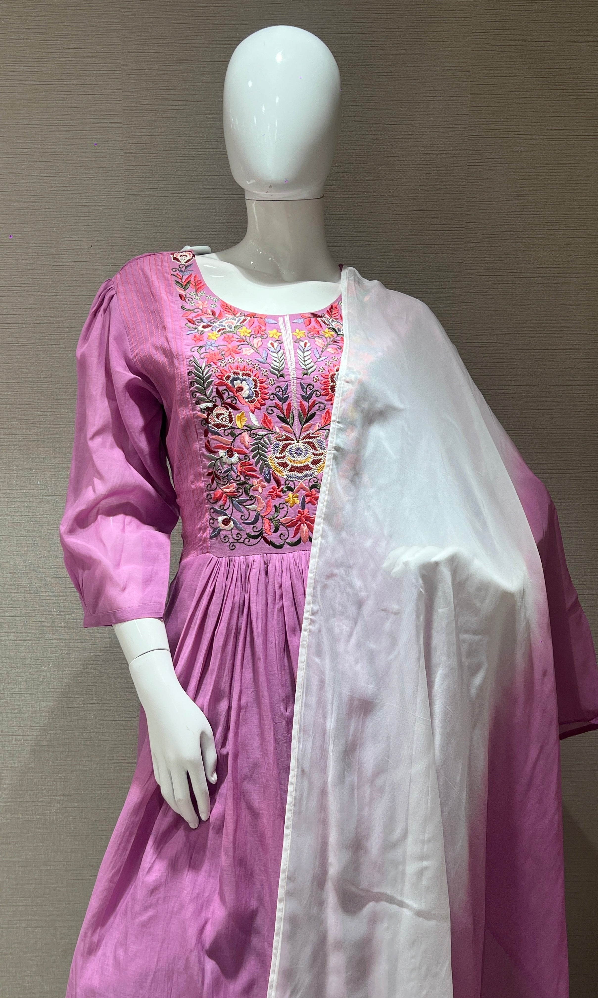 Purple mul Chanderi Anarkali kurta set