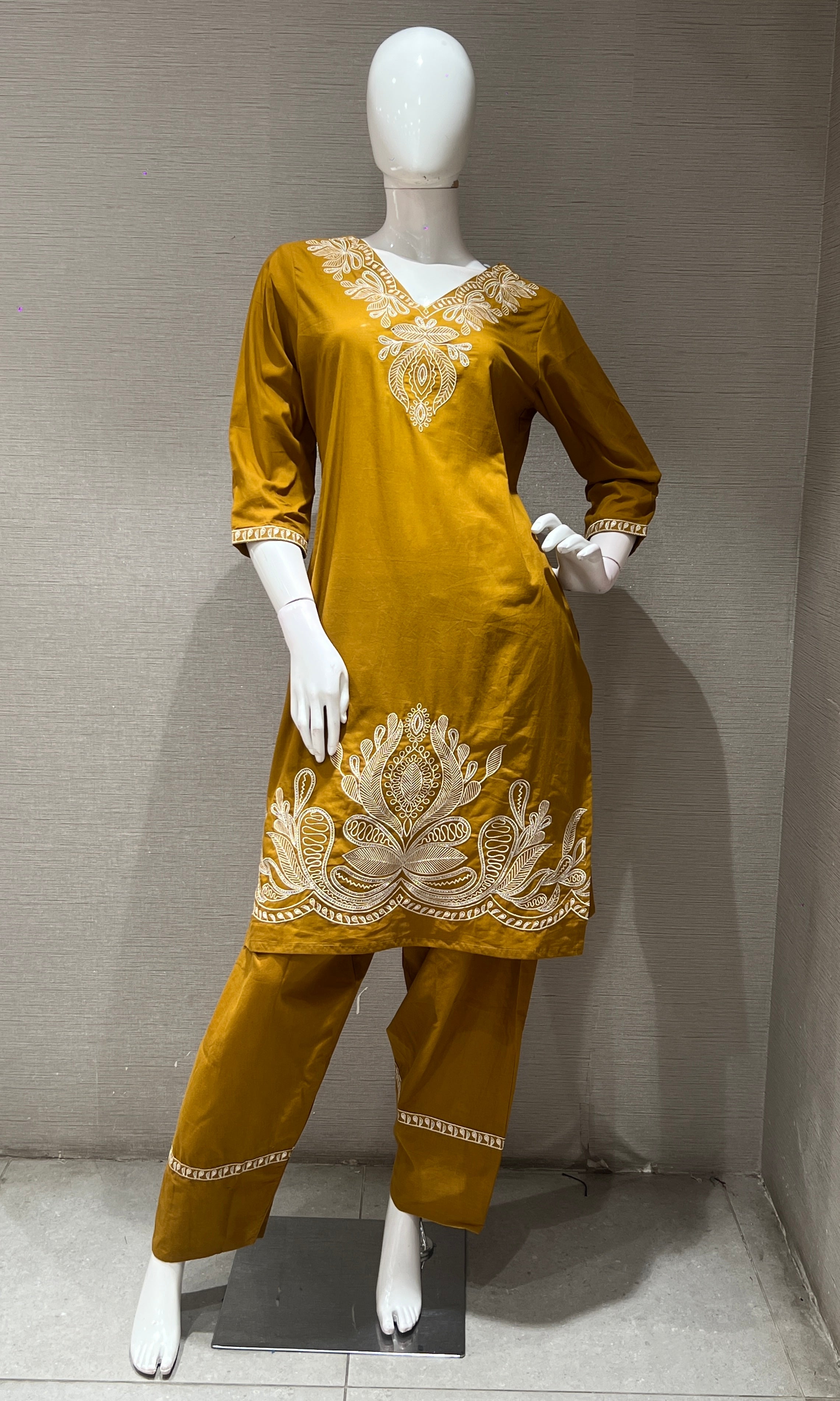 Mustard yellow EMBROIDERED kurta set