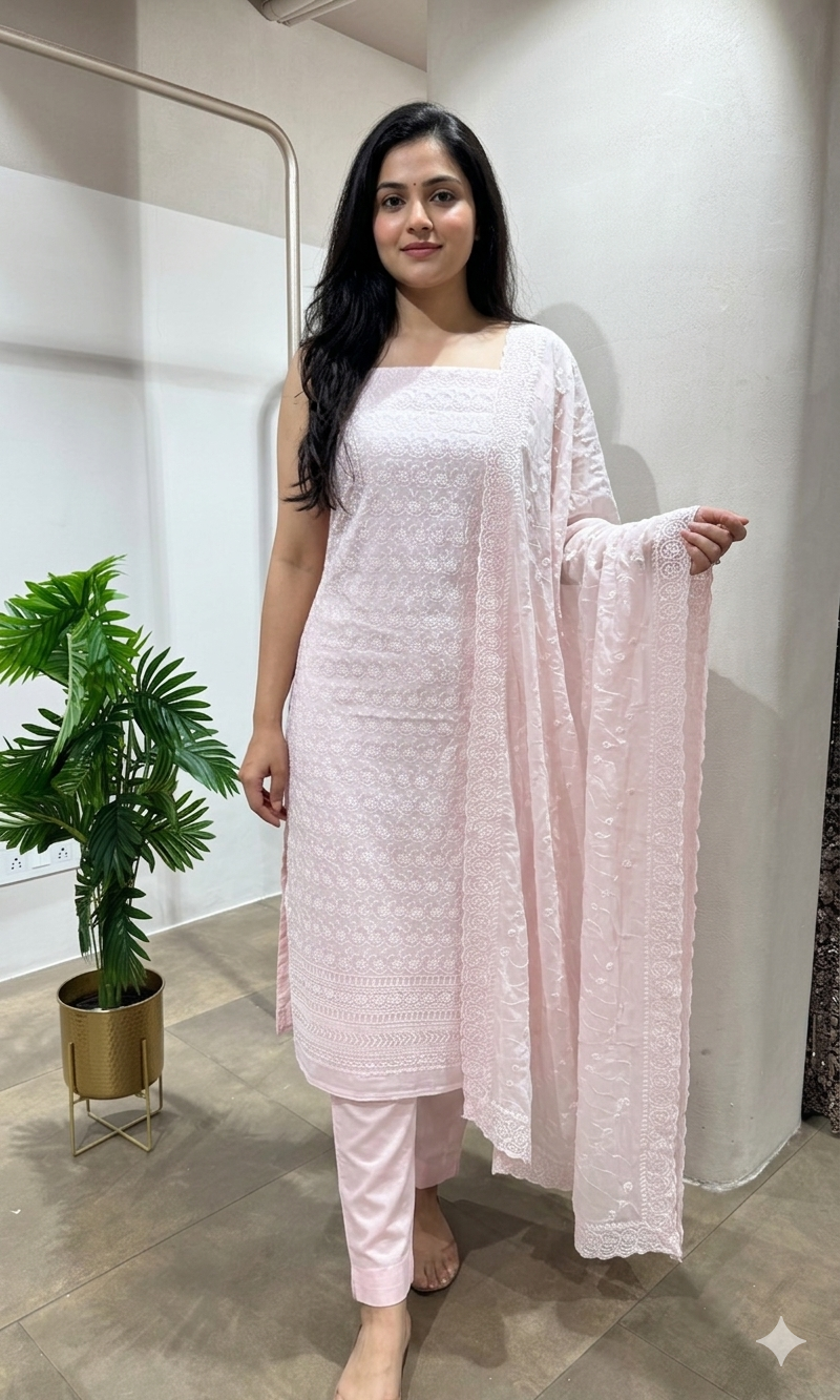 PINK CHIKANKARI DRESS MATERIAL