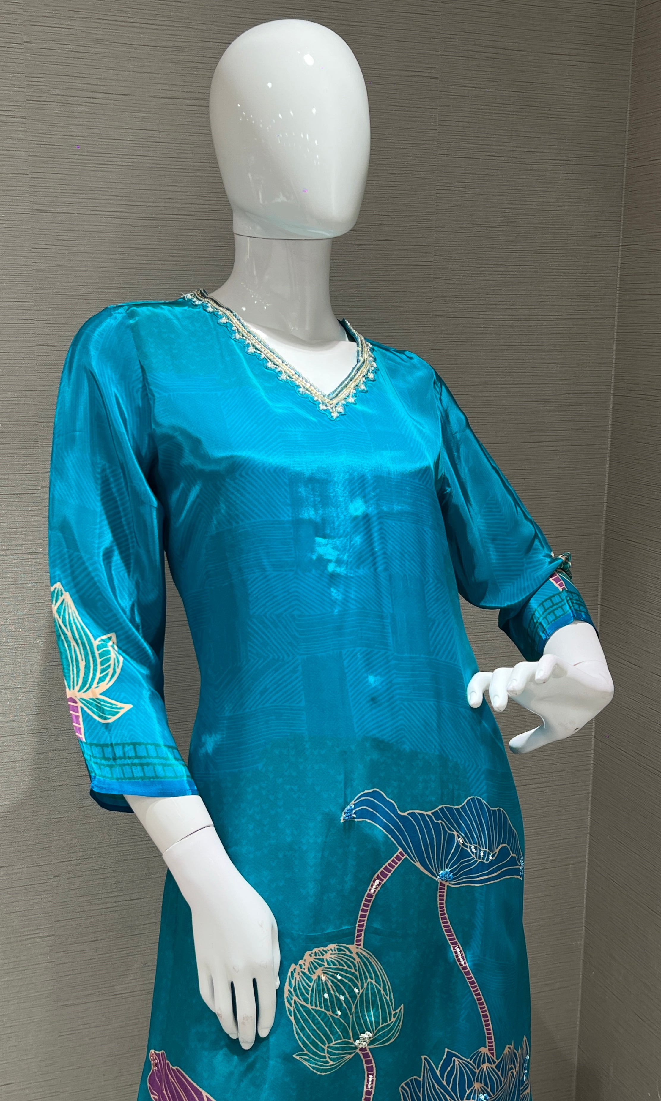 light blue floral print kurta set