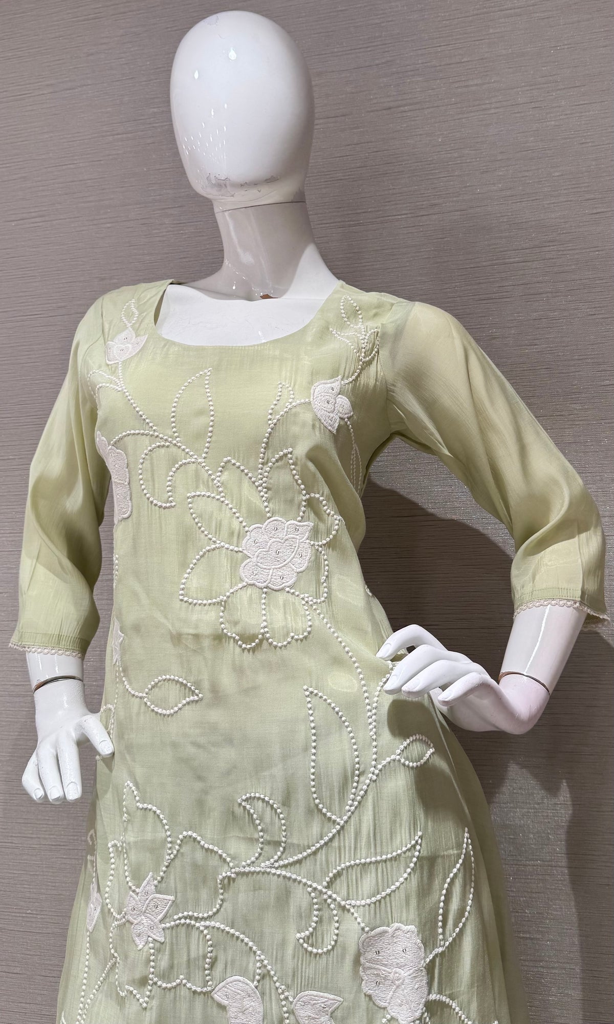Pastel Green Cotton Floral Kurta & Dupatta Set