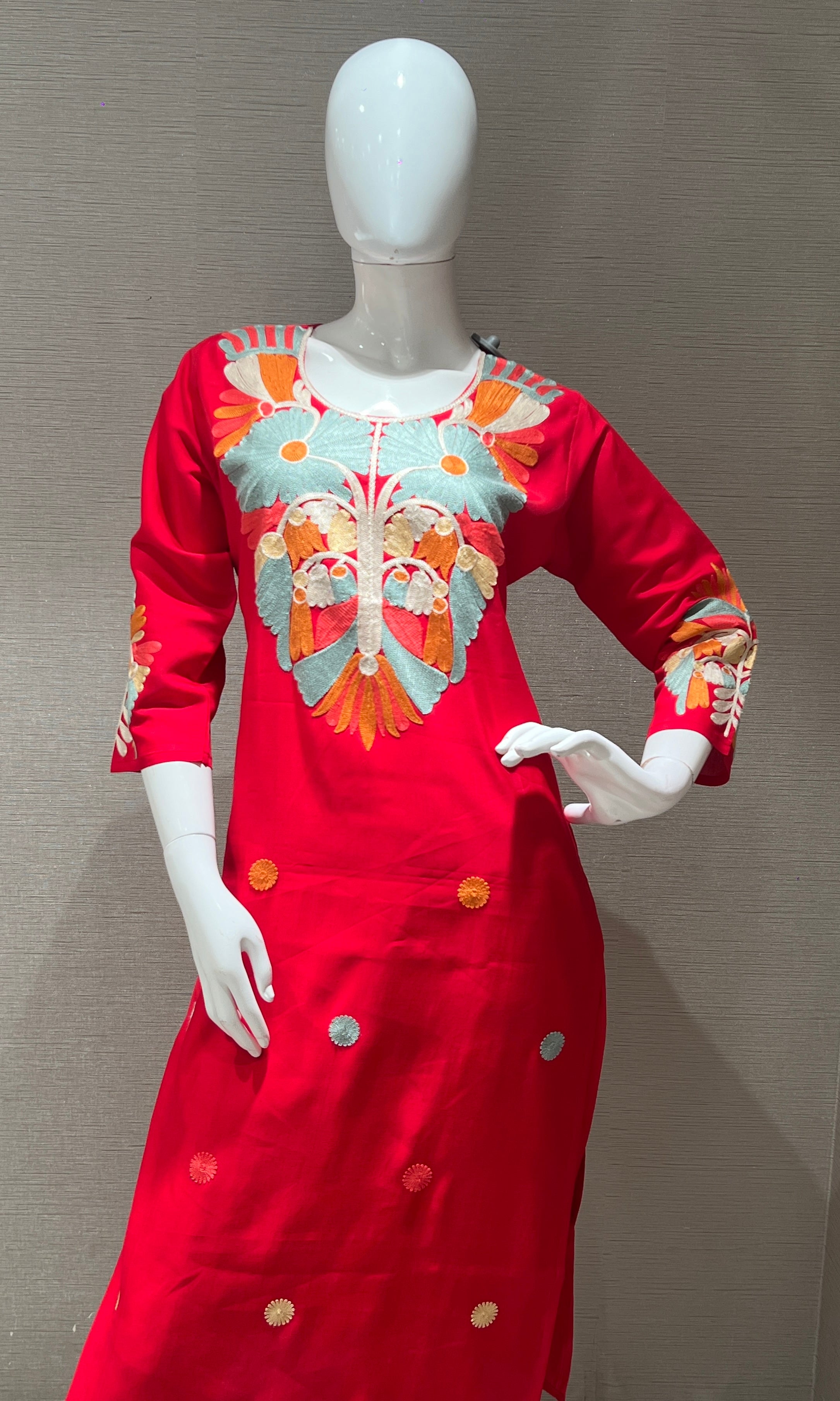 pink embroidered kurta set