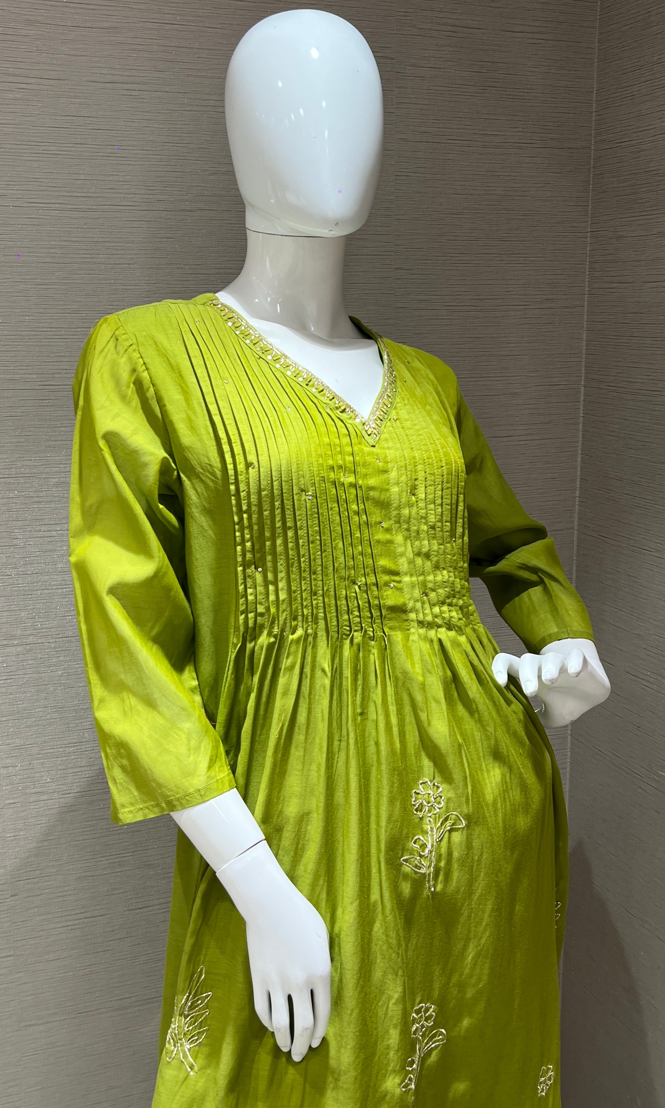 Green Mul Chanderi kurta set