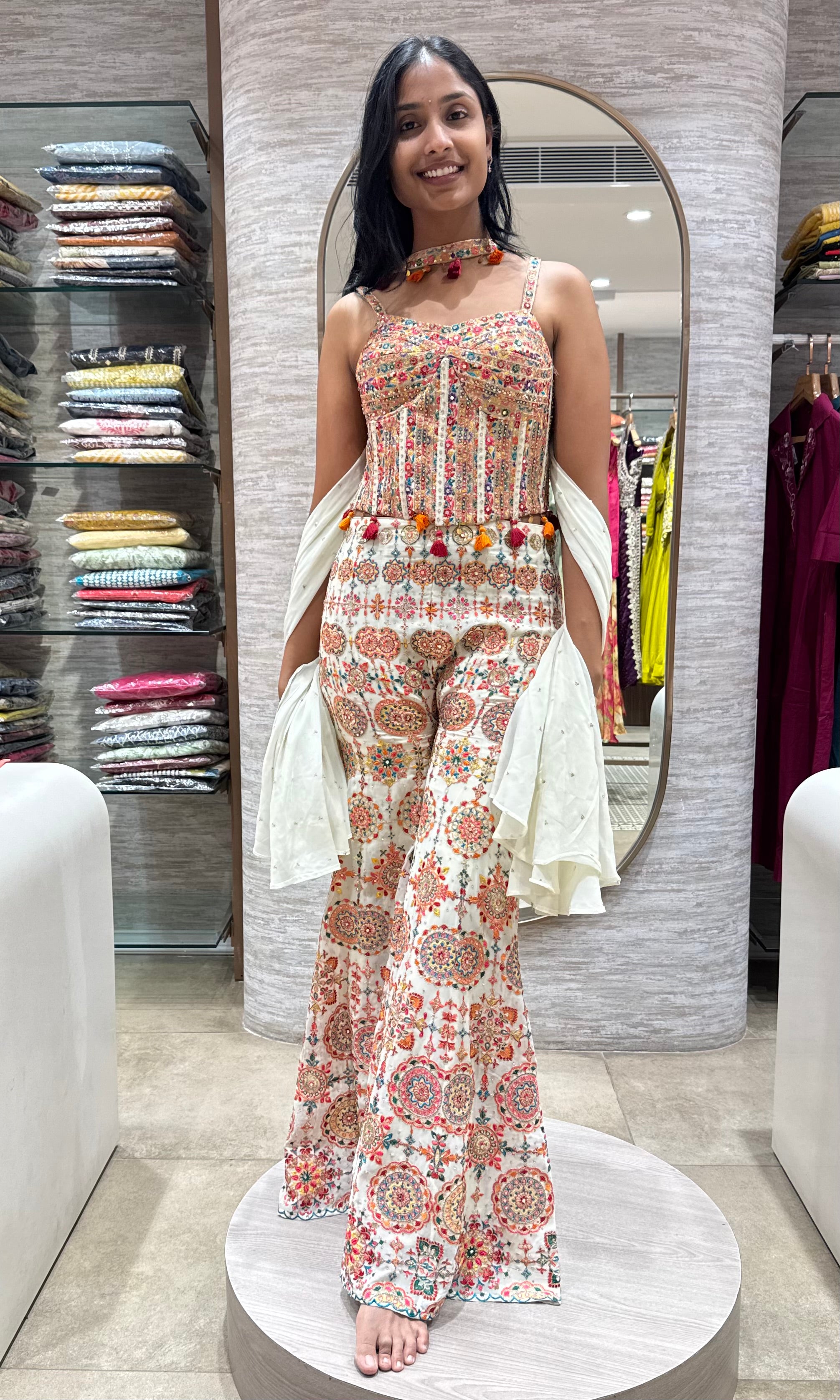 CREAM multicolor floral print palazzo set