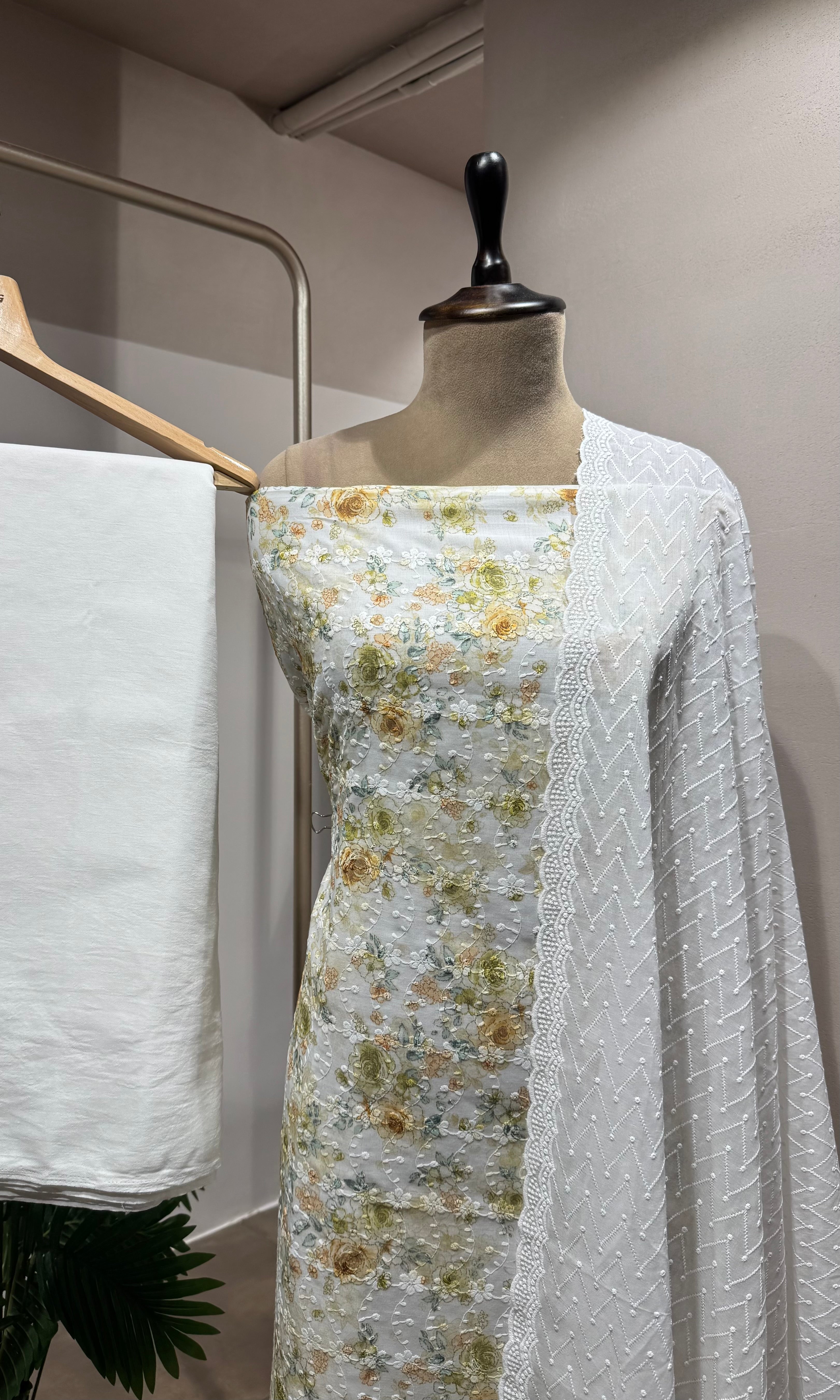 GREEN Floral Chikankari DRESS MATERIAL