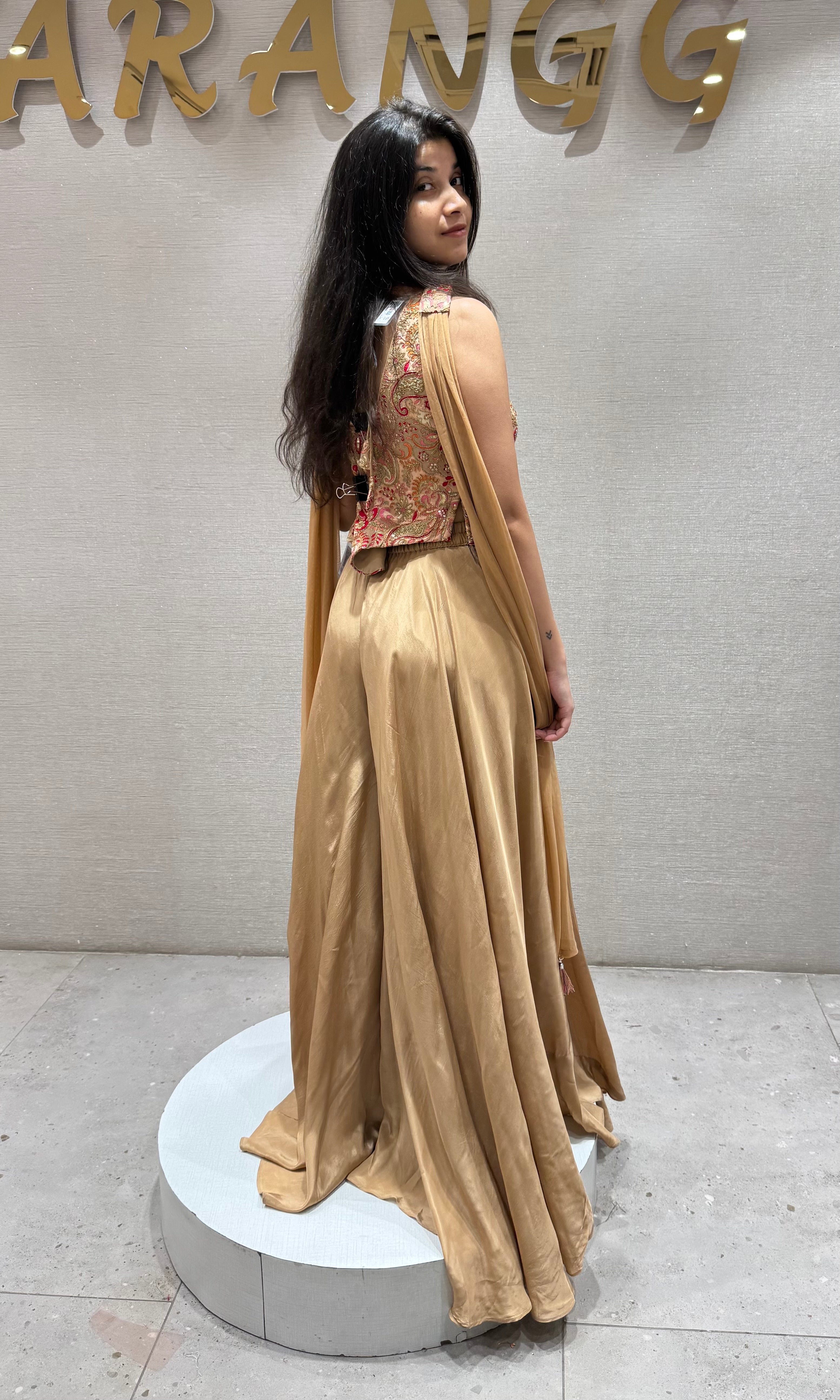 Brown EMBROIDERED PEPLUM PALAZZO SET