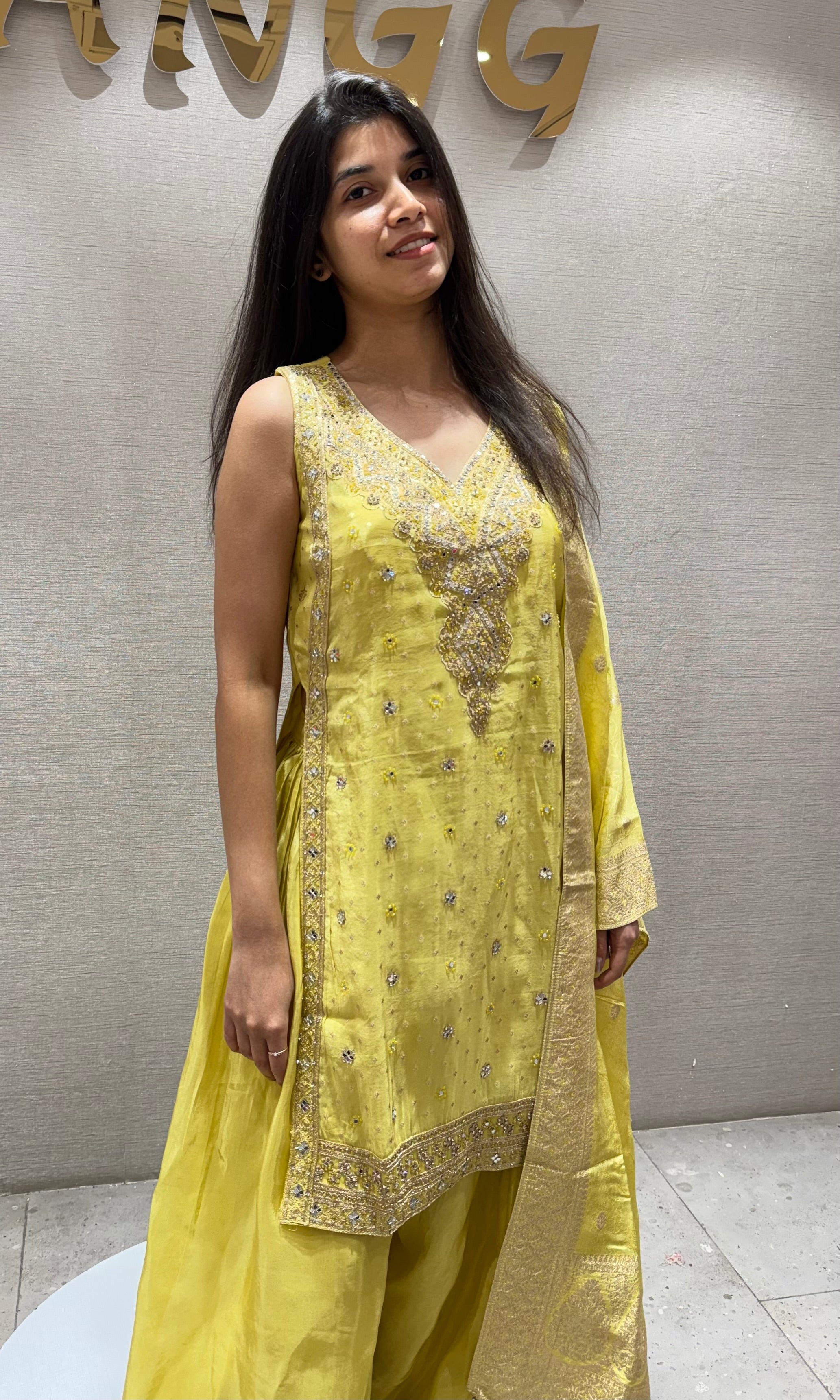 Yellow Shimmer Tissue Sharara Set