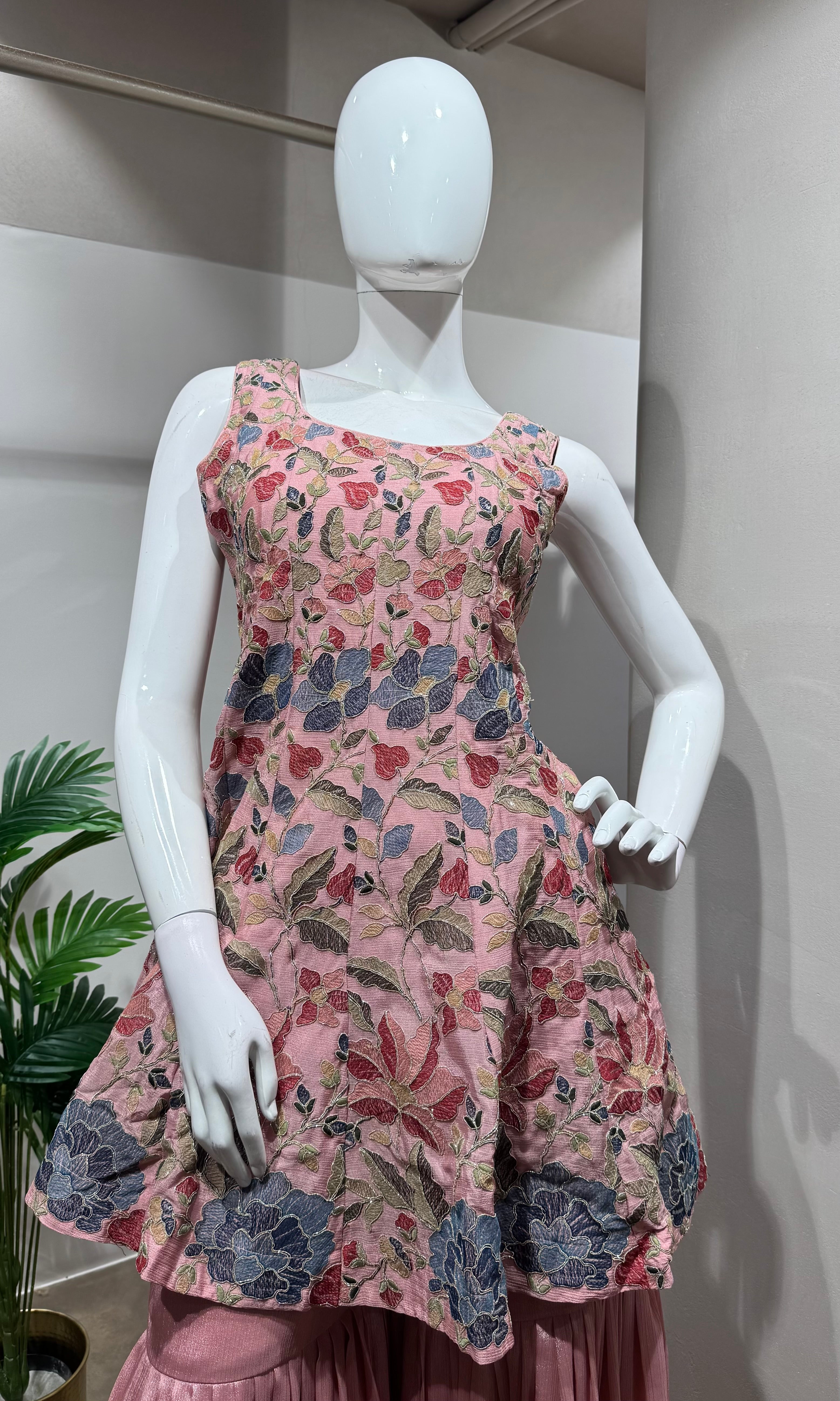 PINK Floral Embroidery SHARARA Set