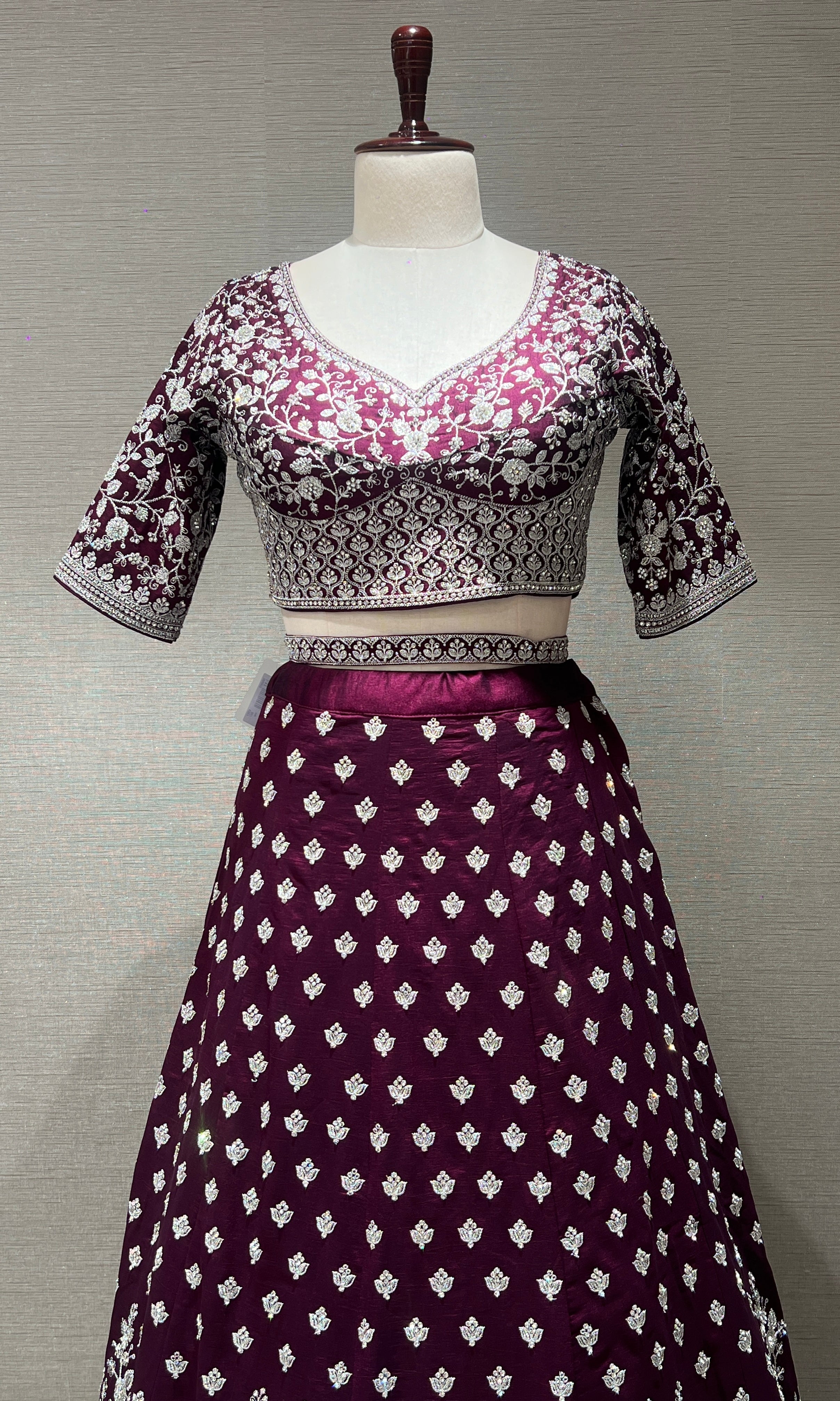 Wine floral embellished Lehenga