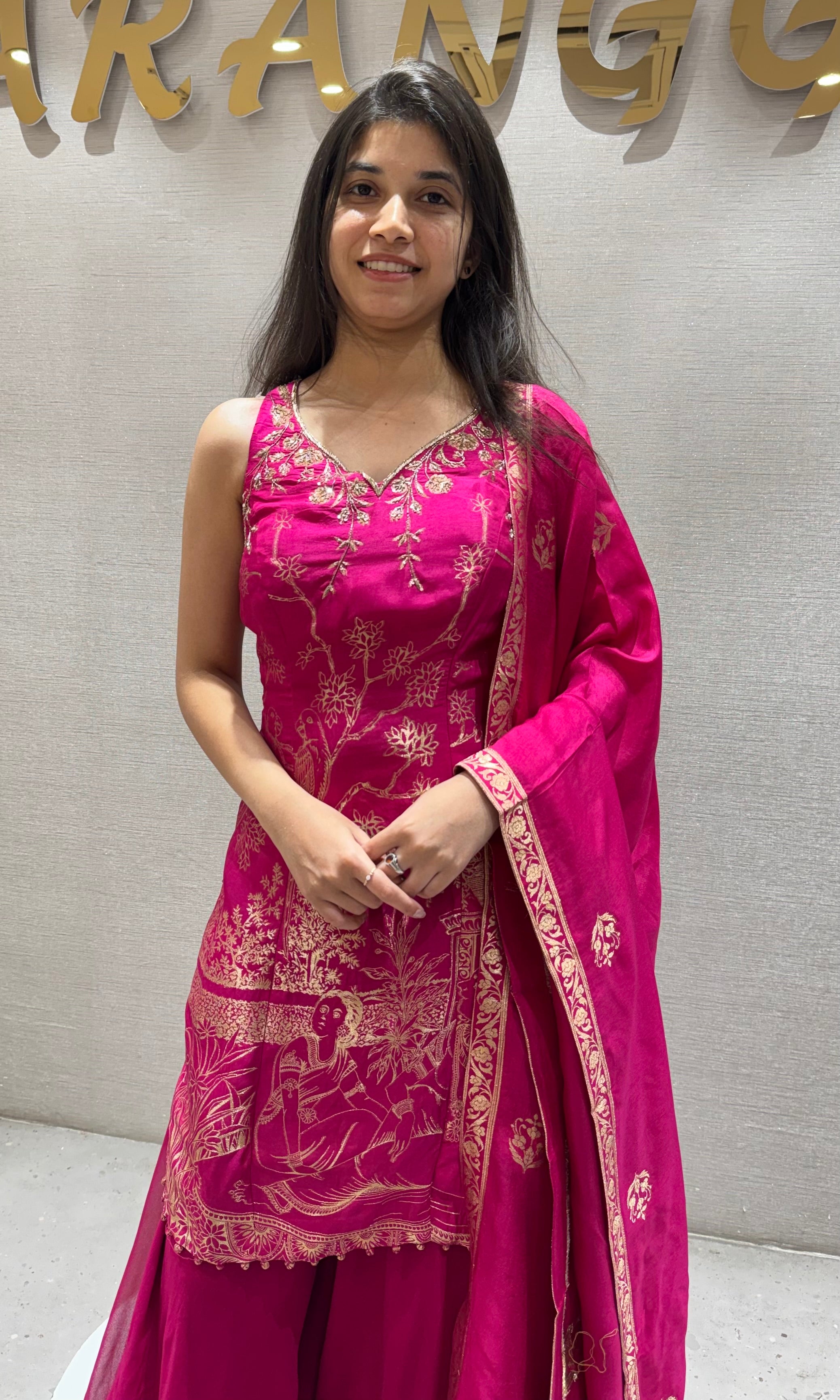 PINK Embroidered Chinon Sharara Set