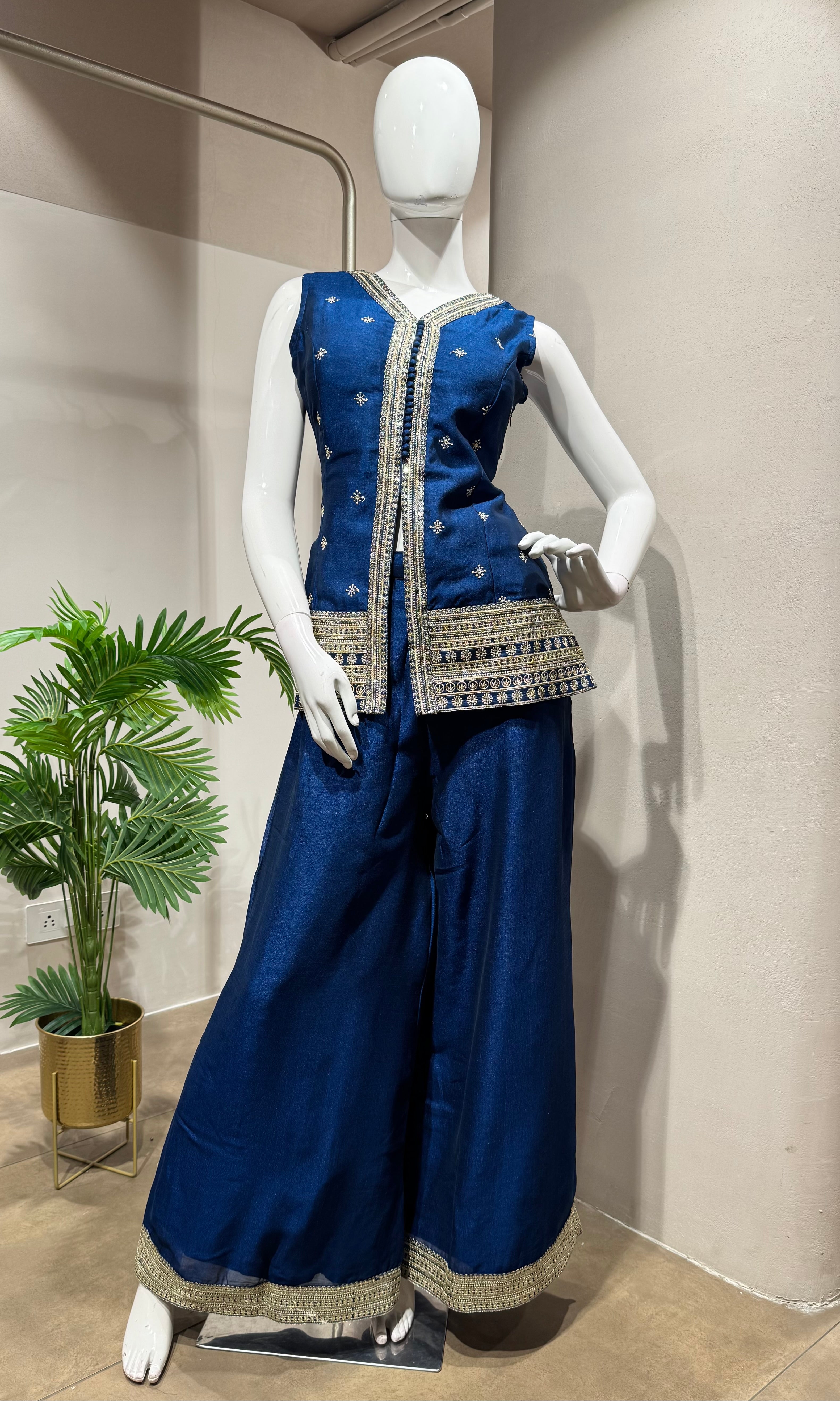 Blue Gold Embroidery sharara set