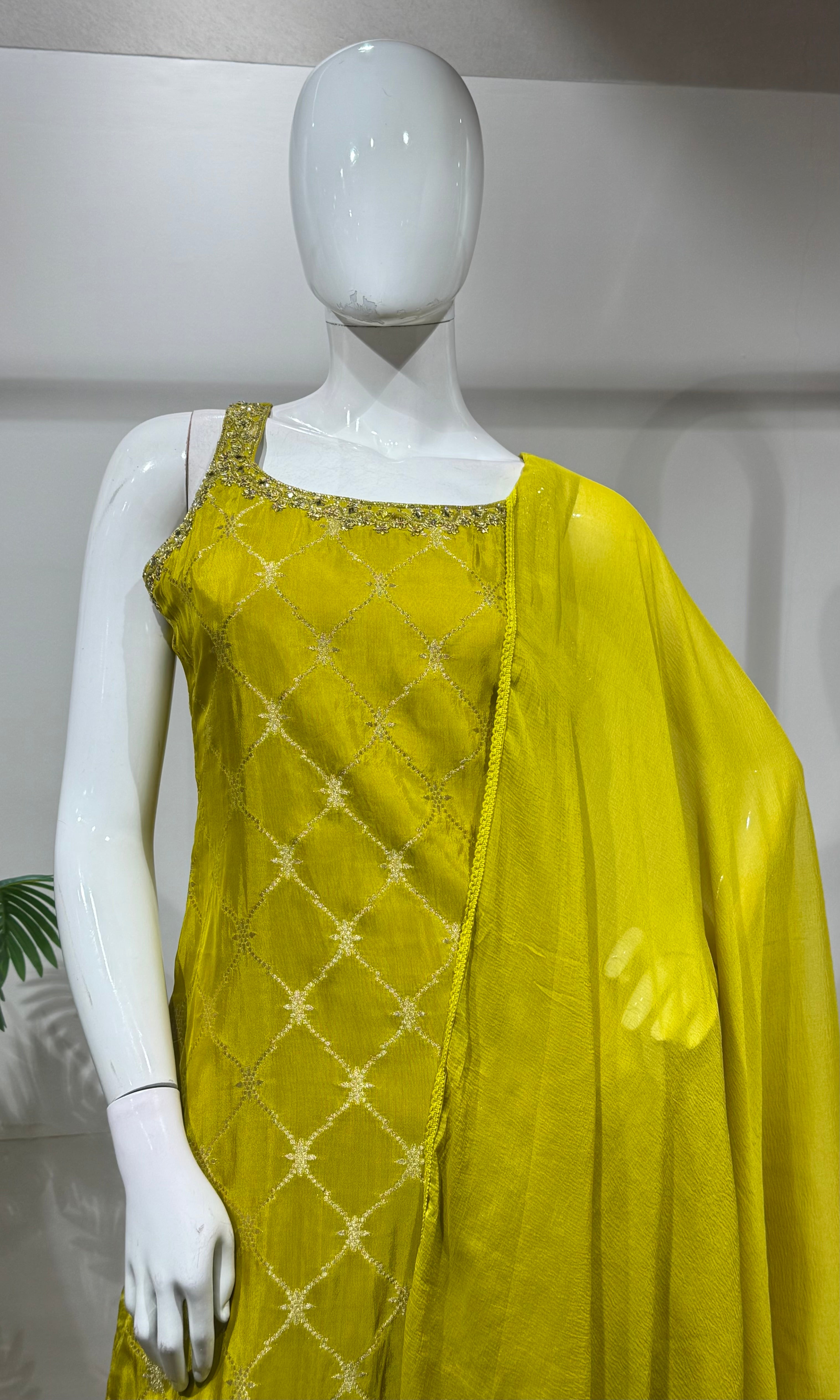 Lime Green silk straight kurta set