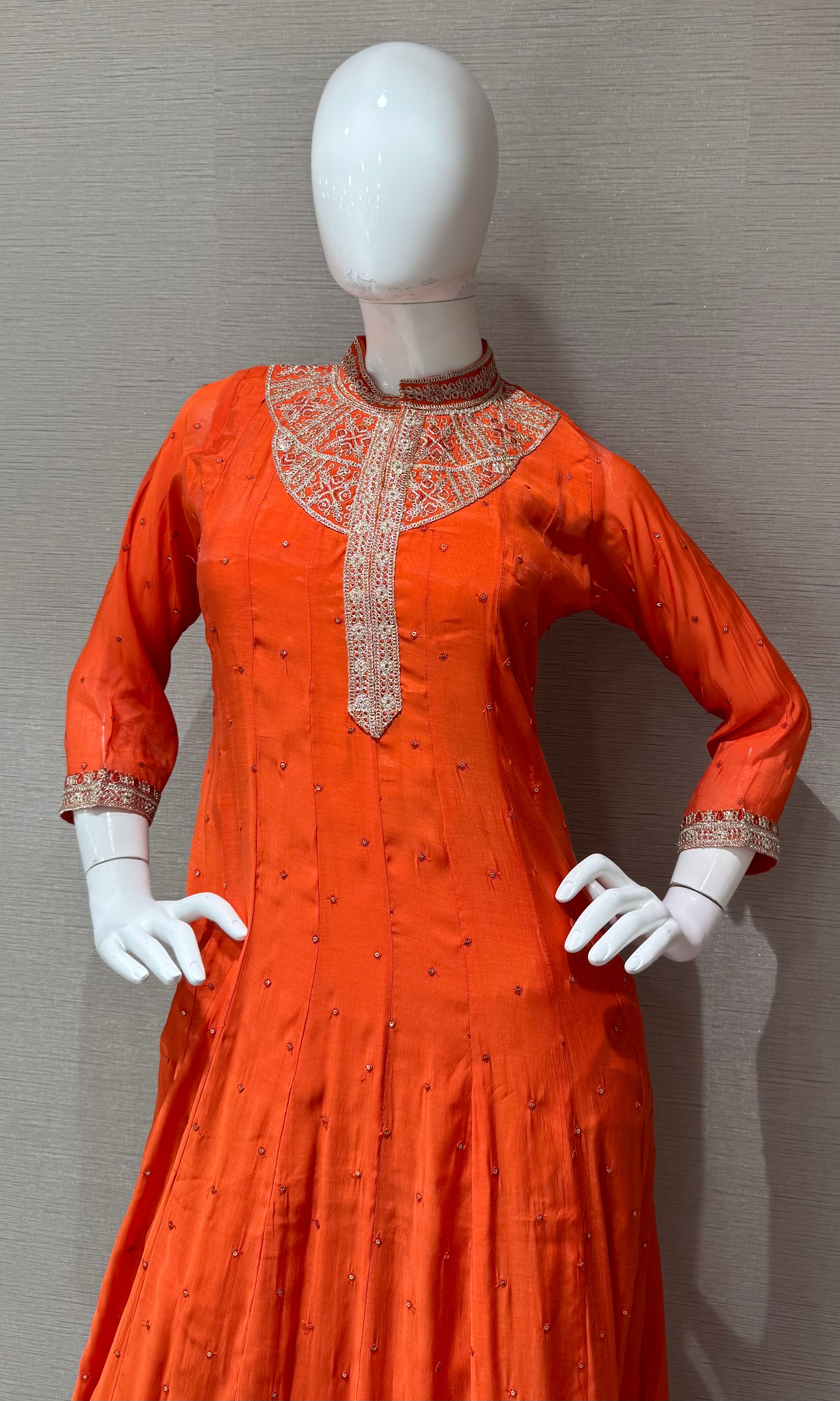 Orange Golden embroidered anarkali Set