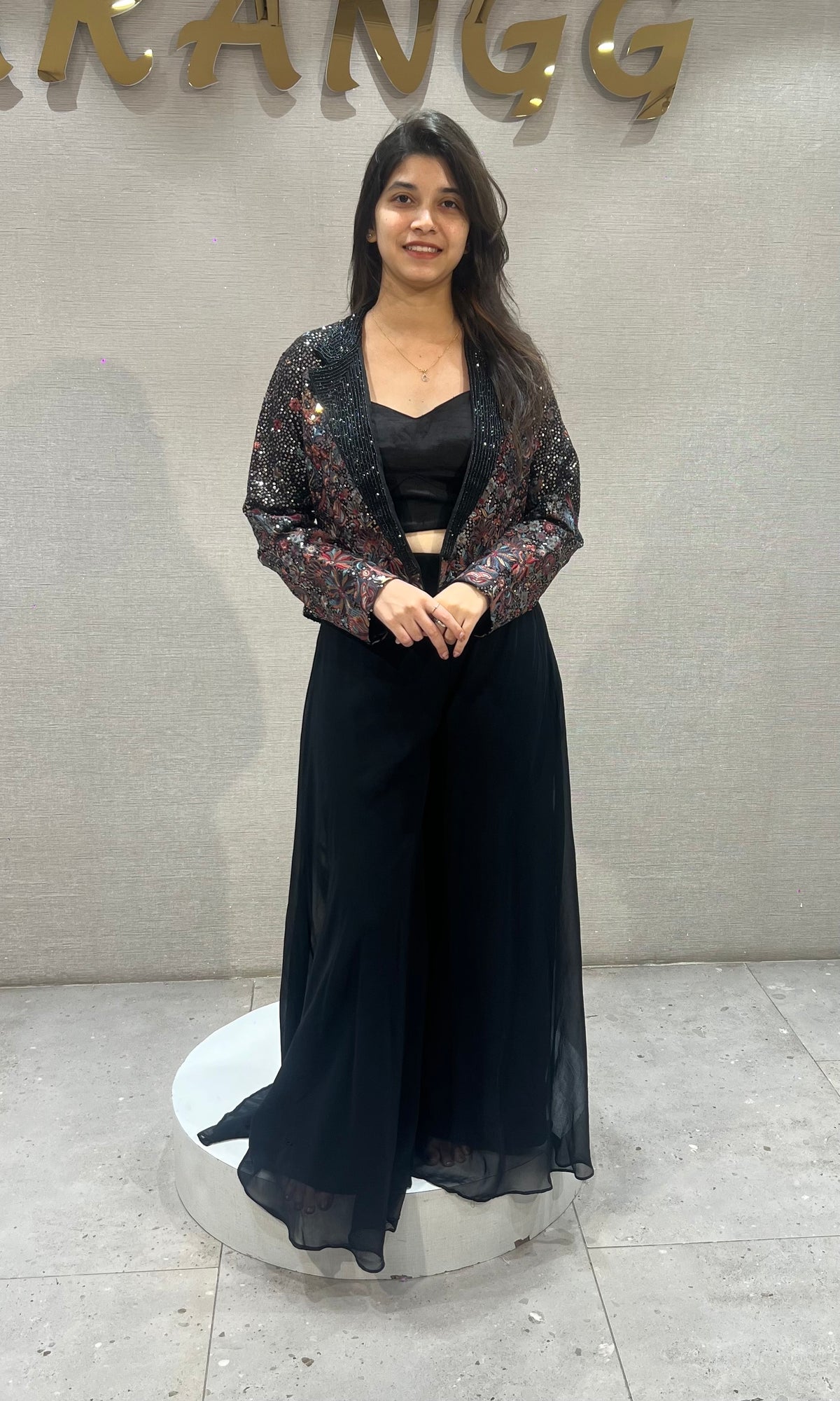 Black Palazzo Set with Embellished Jacket