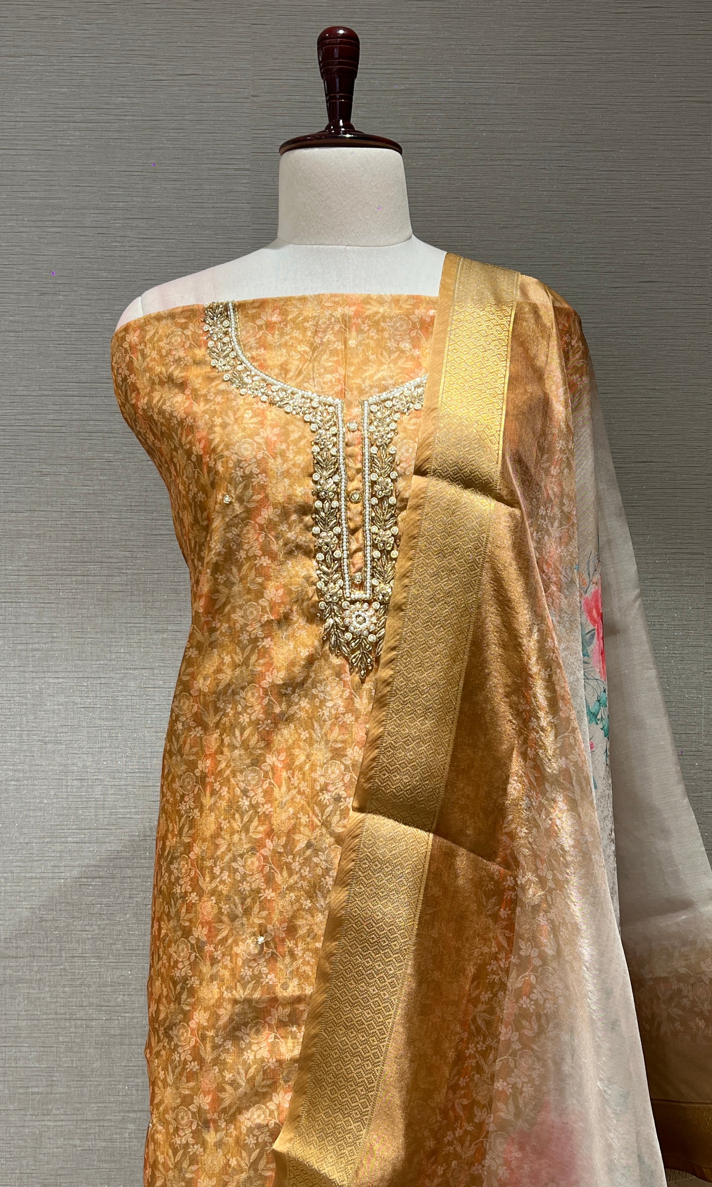 Yellow and golden dress material