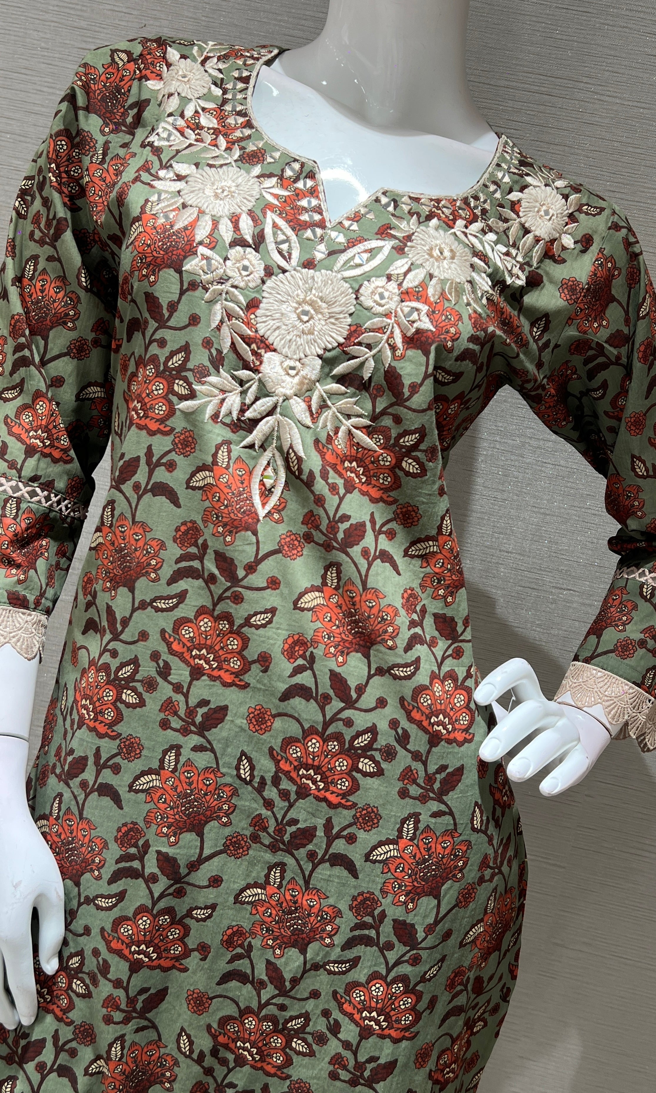 green printed EMBROIDERED kurta set