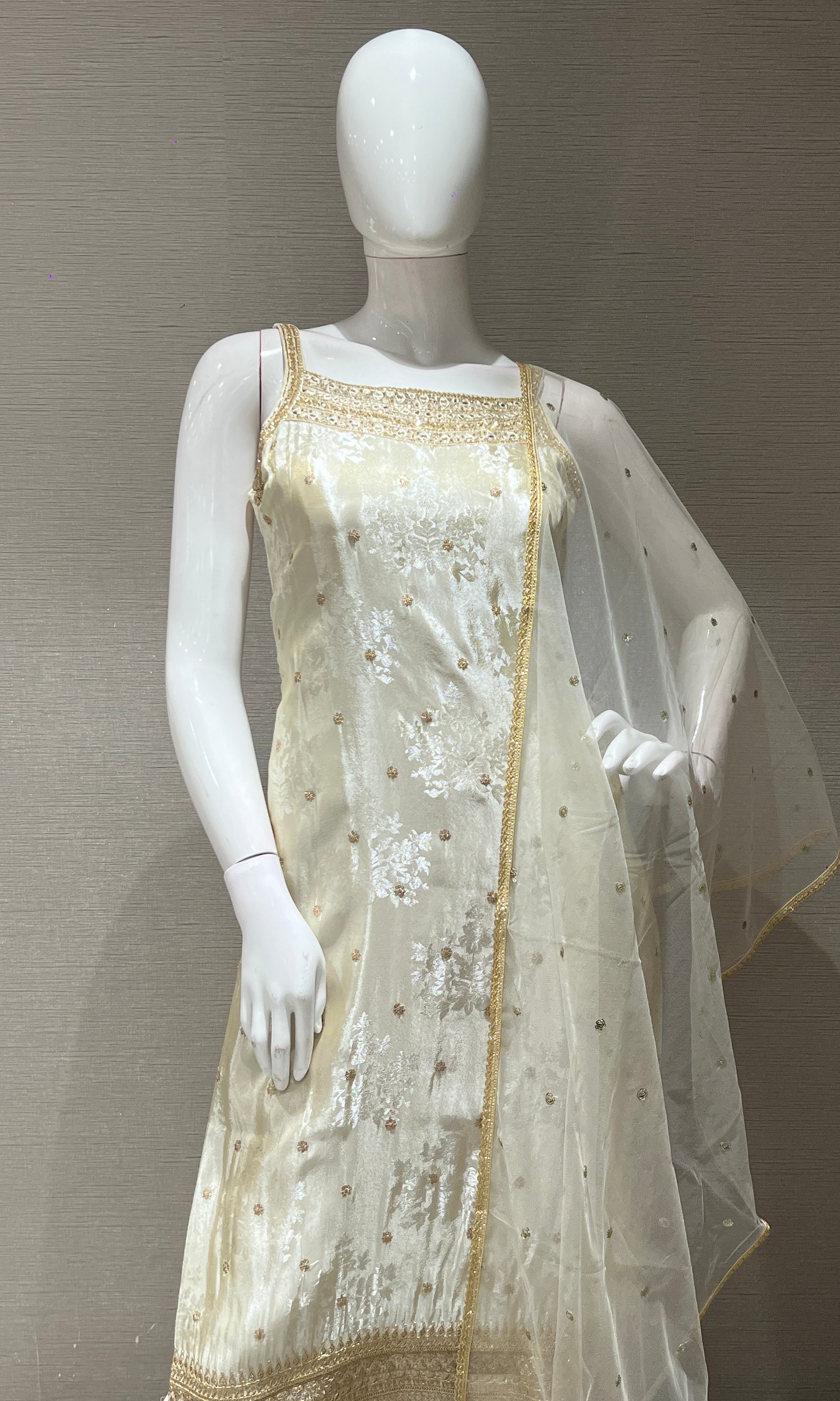 cream and gold embroidered kurta set