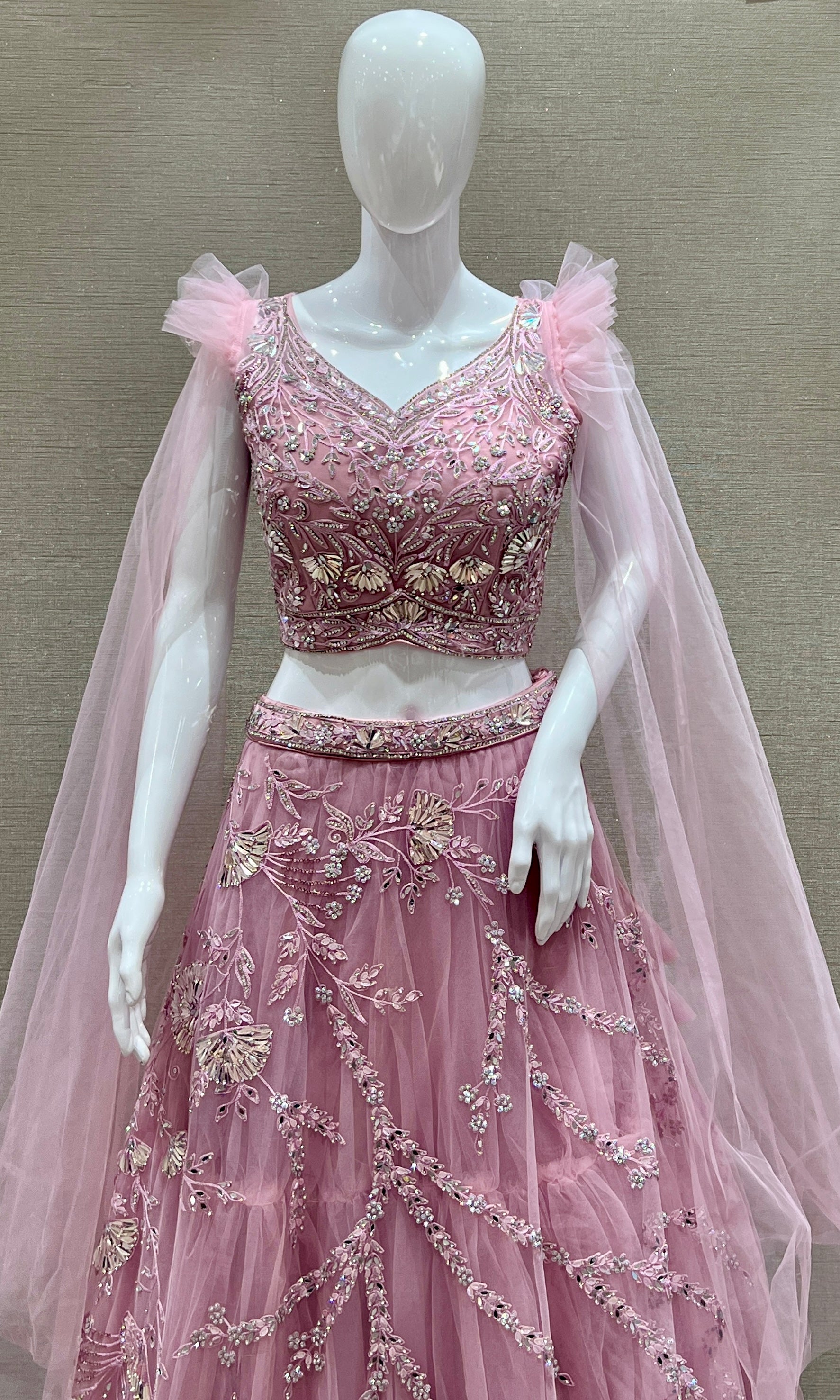 Gulbahaar – Dusty Pink Net Embroidered Lehenga Set