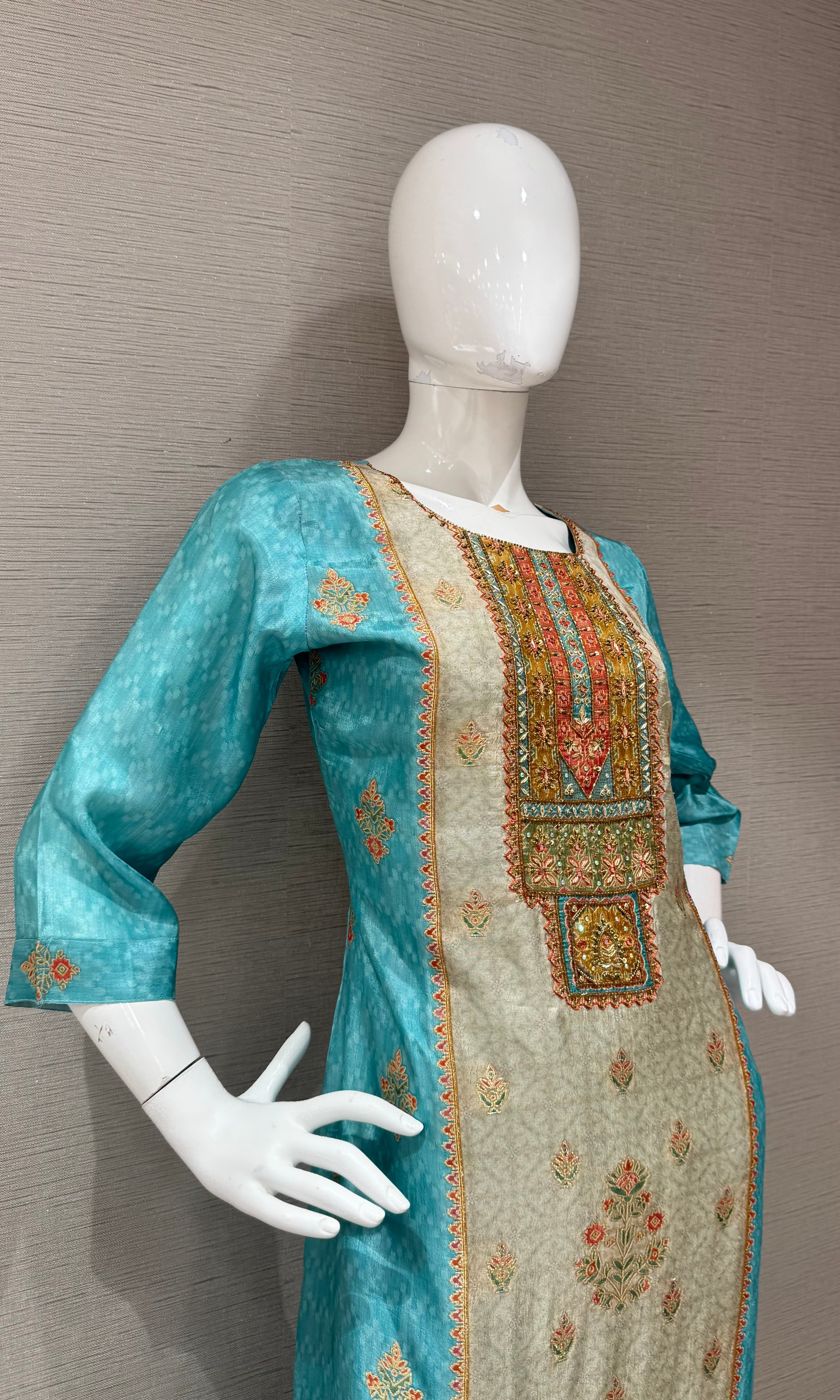 Blue ethnic printed kurta set