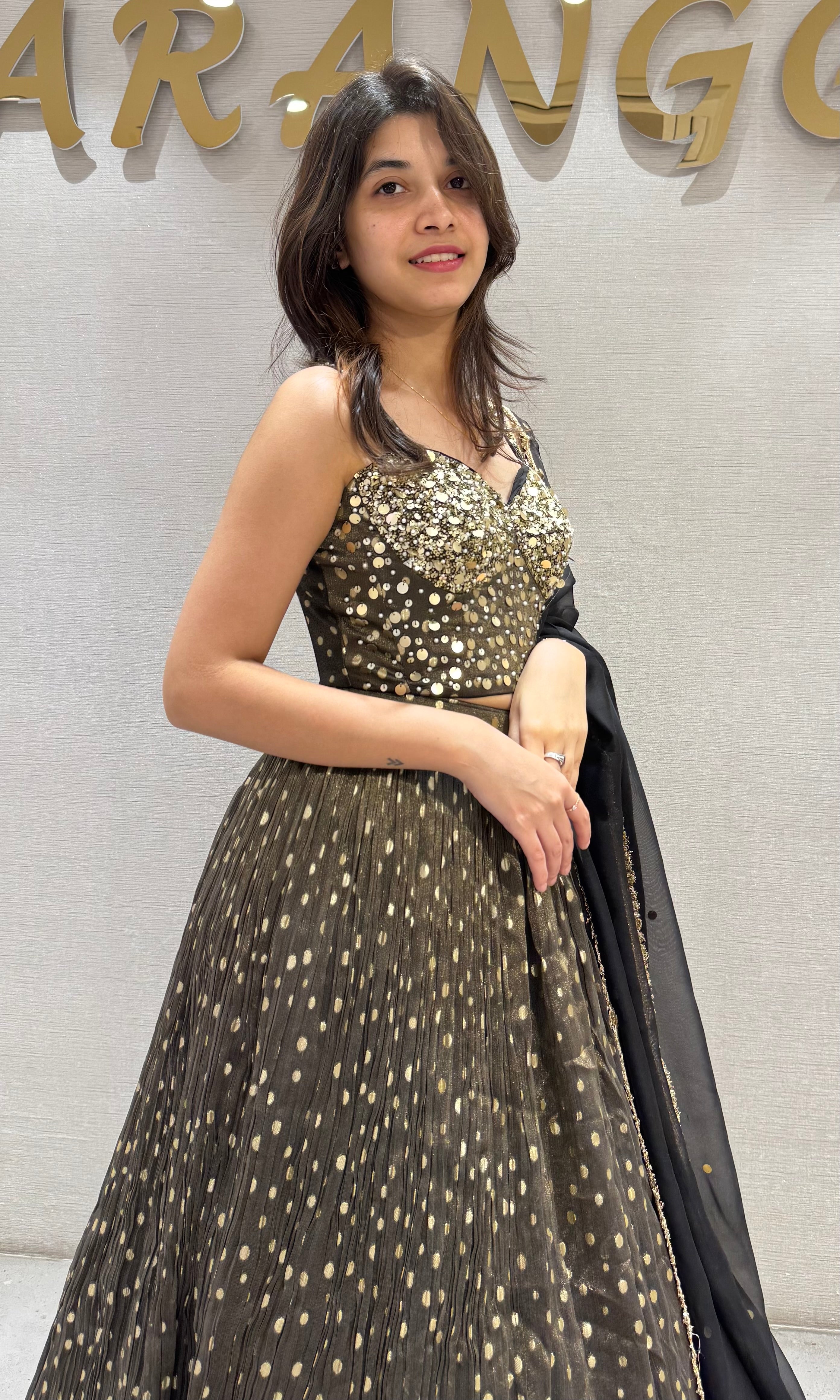Golden Black Floral Embroidered Lehenga set