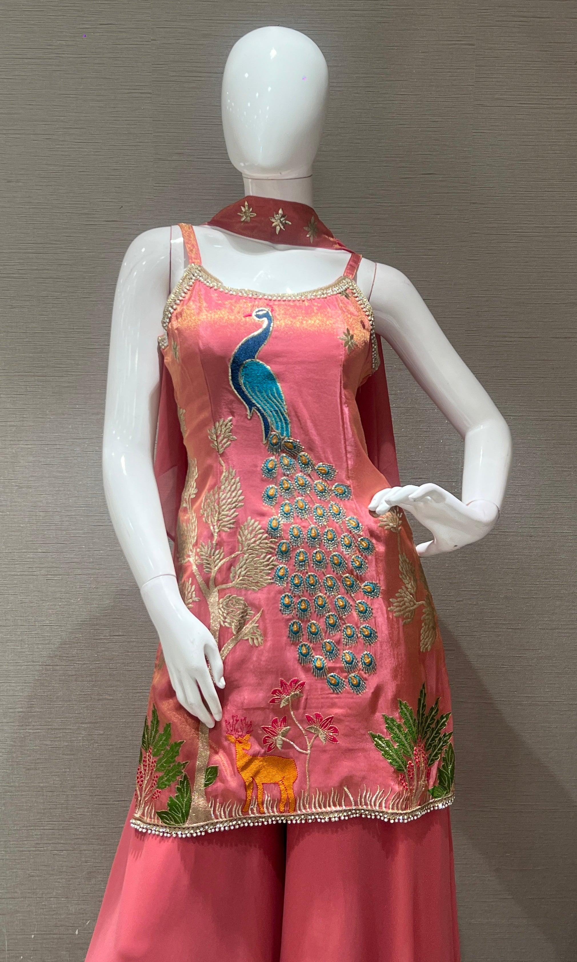 Pink PEACOCK EMBROIDERED Palazzo