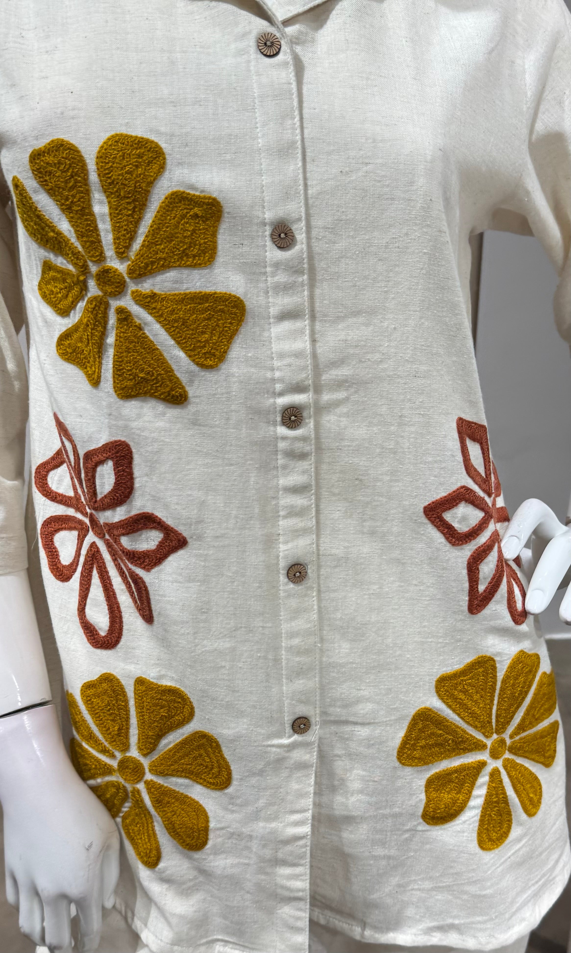 Cream & Mustard Bloom Linen cord Set