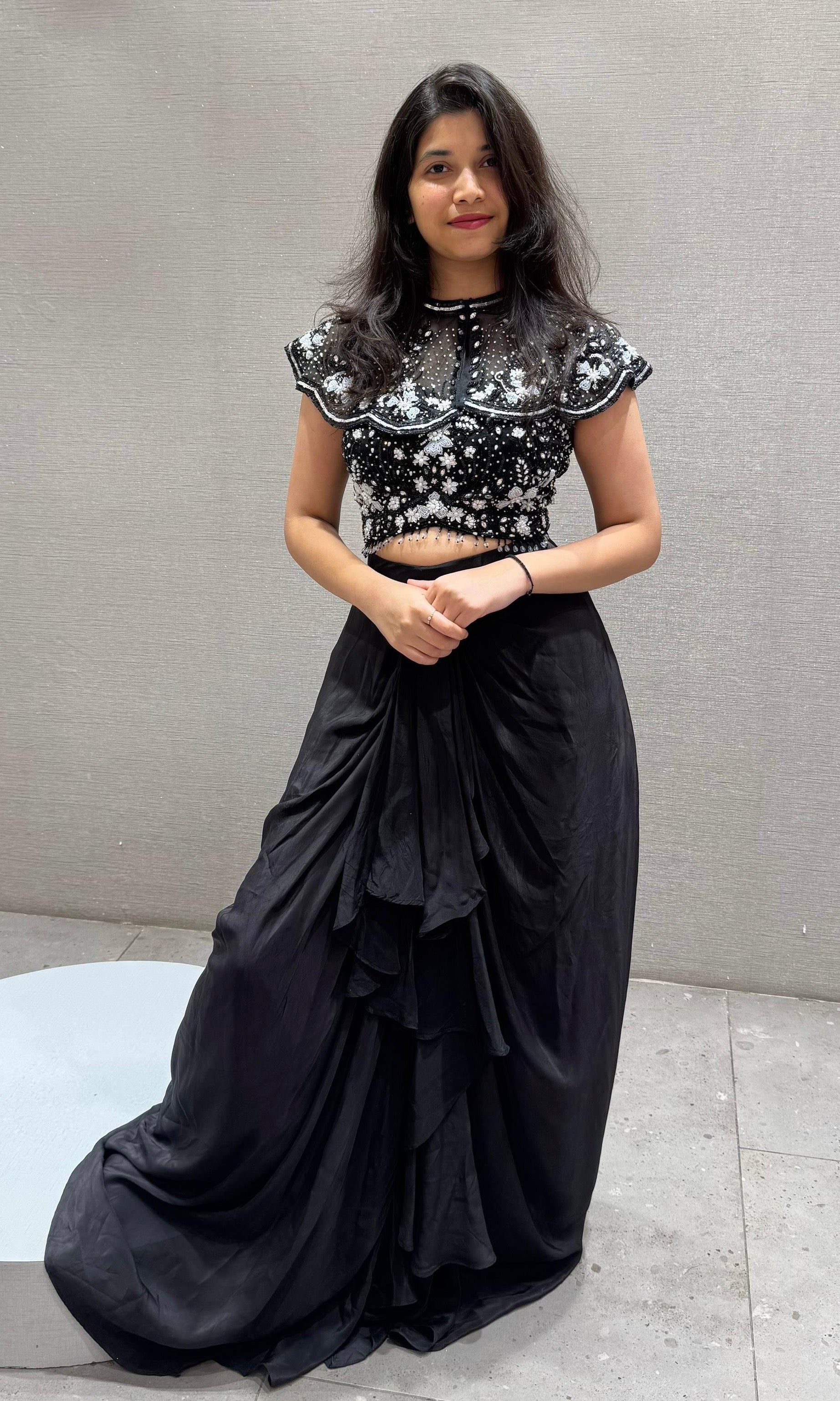 Black Sequin Embroidered Layered Drape Skirt indo western dress