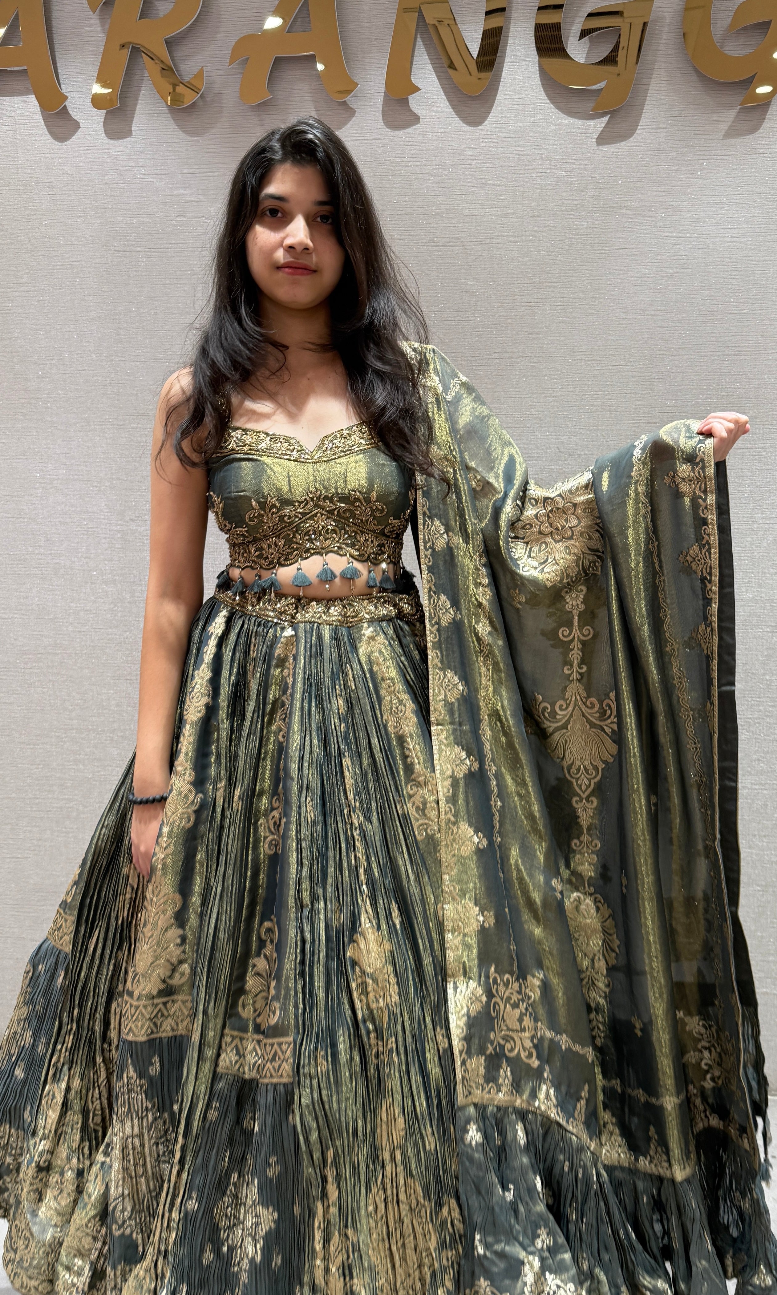 Green GOLDEN EMBROIDERED LEHENGA