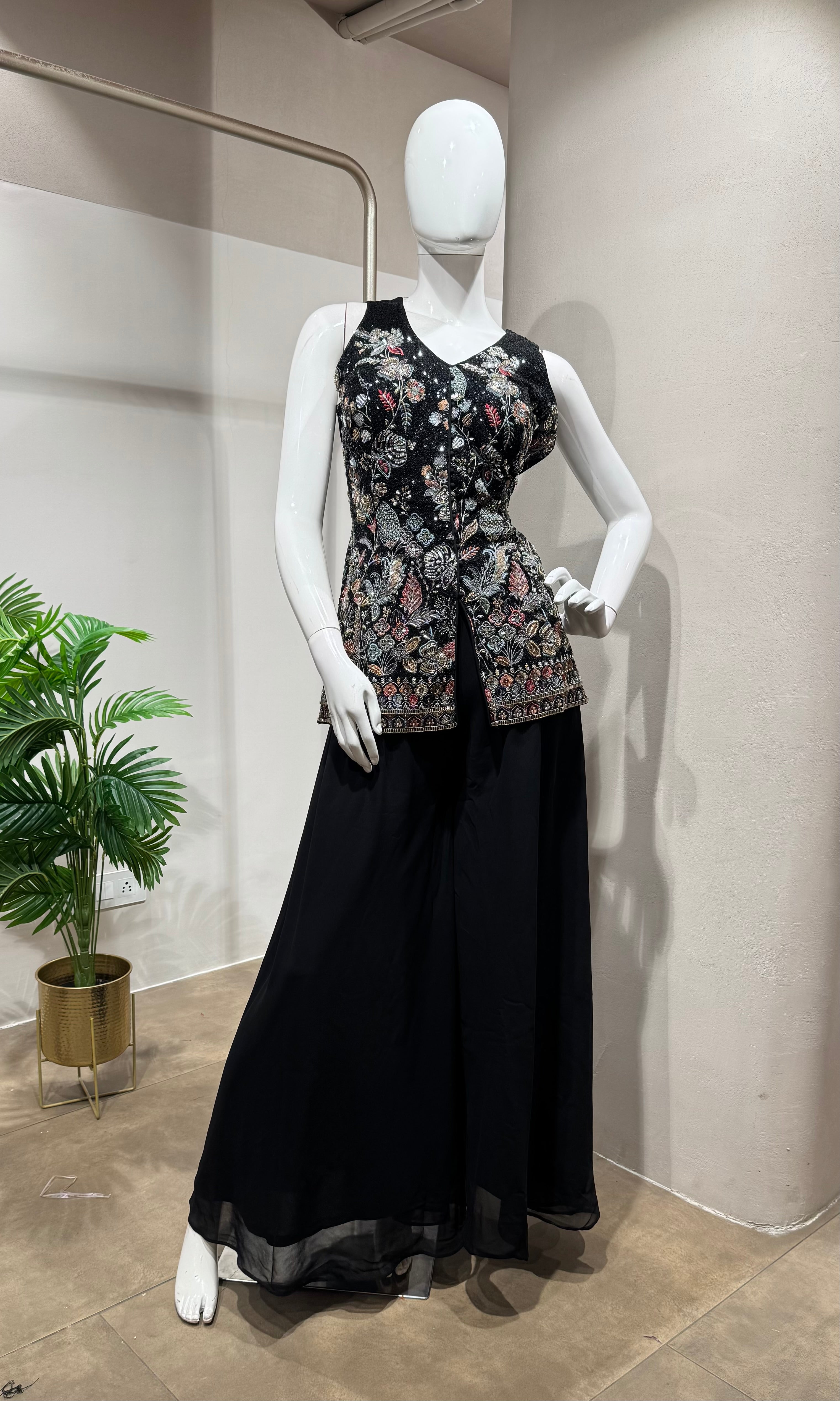 Black Embroidered Festive Sharara Set