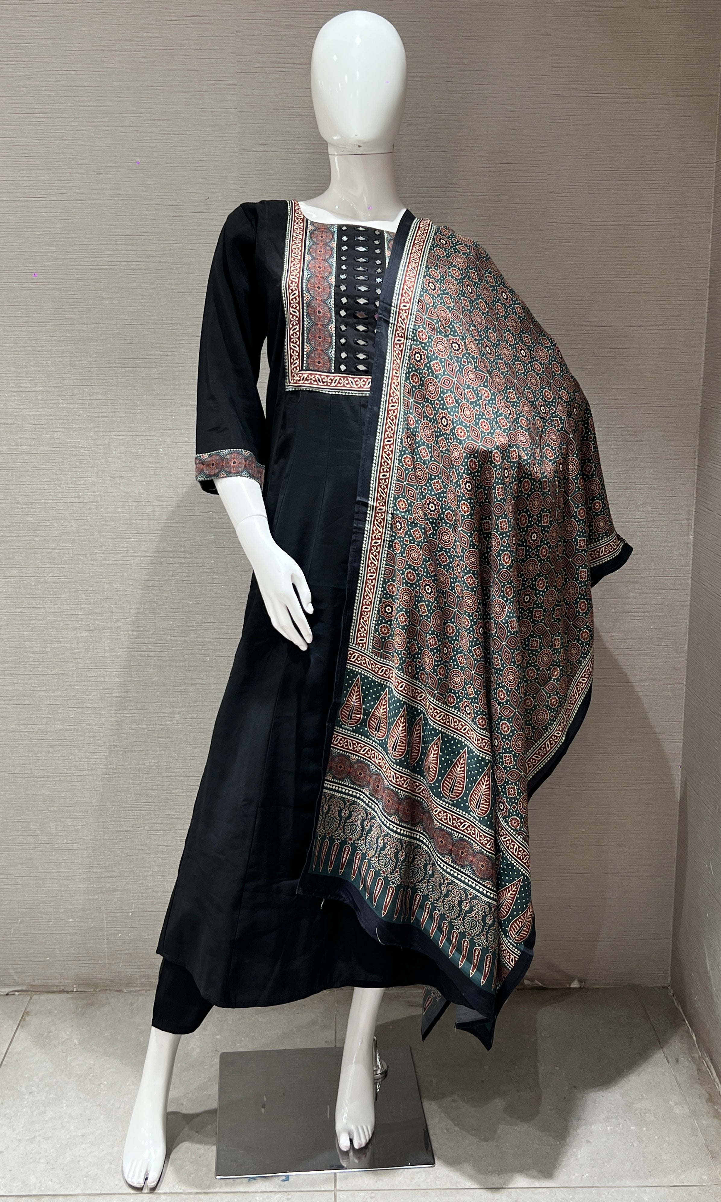 Black Kurta Set with Printed Dupatta