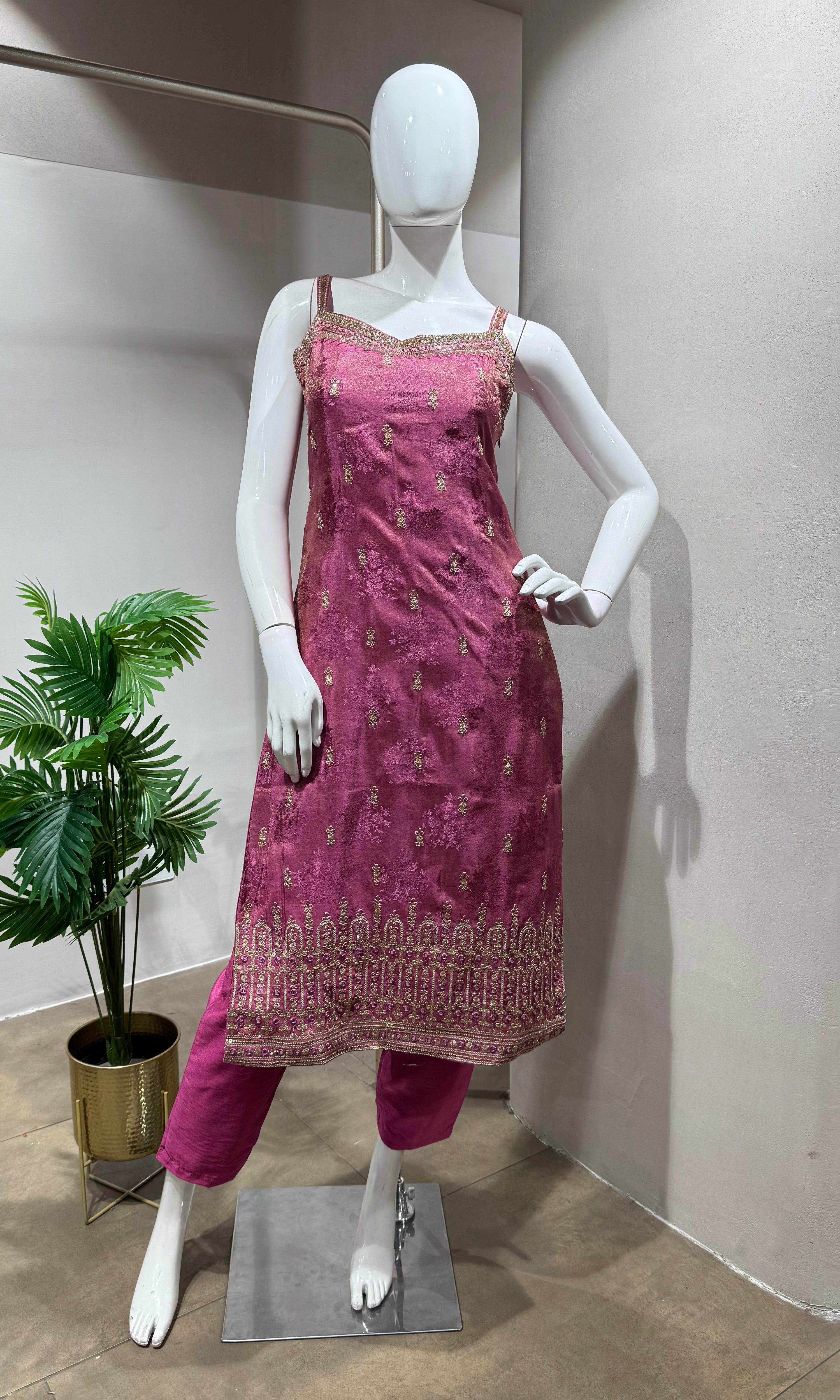 Royal Pink Banarasi KURTA Set