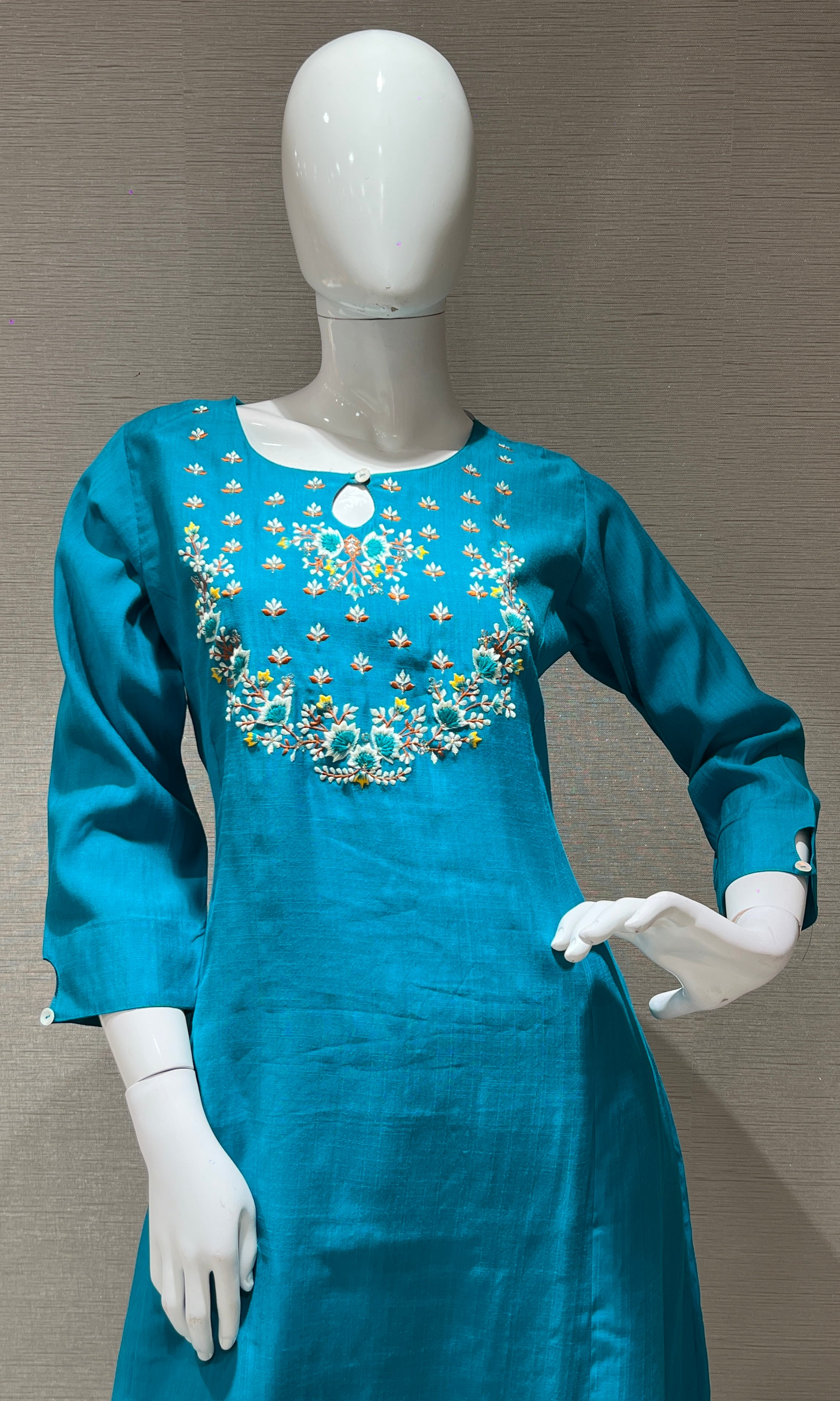 Rama green embroidered kurta set