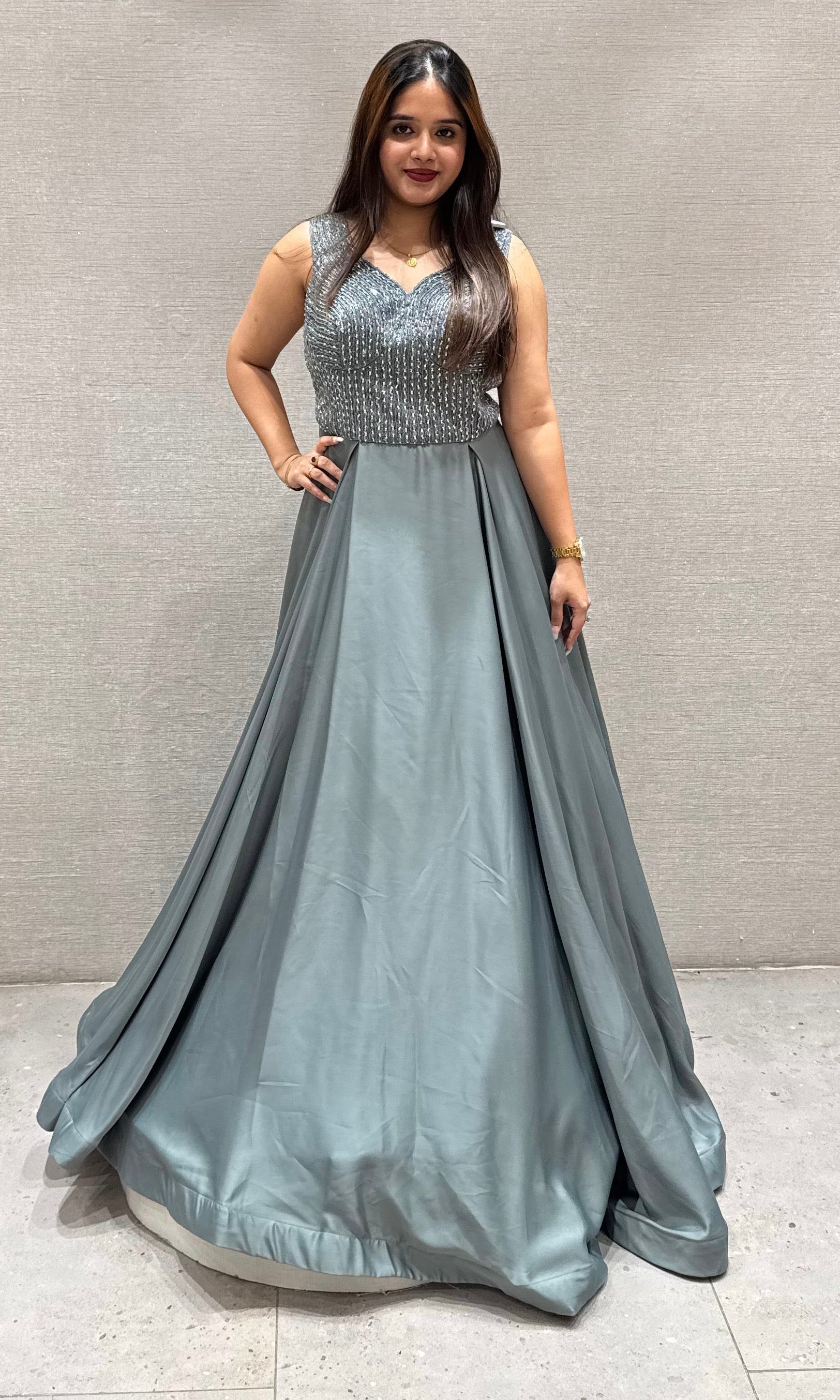 Grey long dress Anarkali