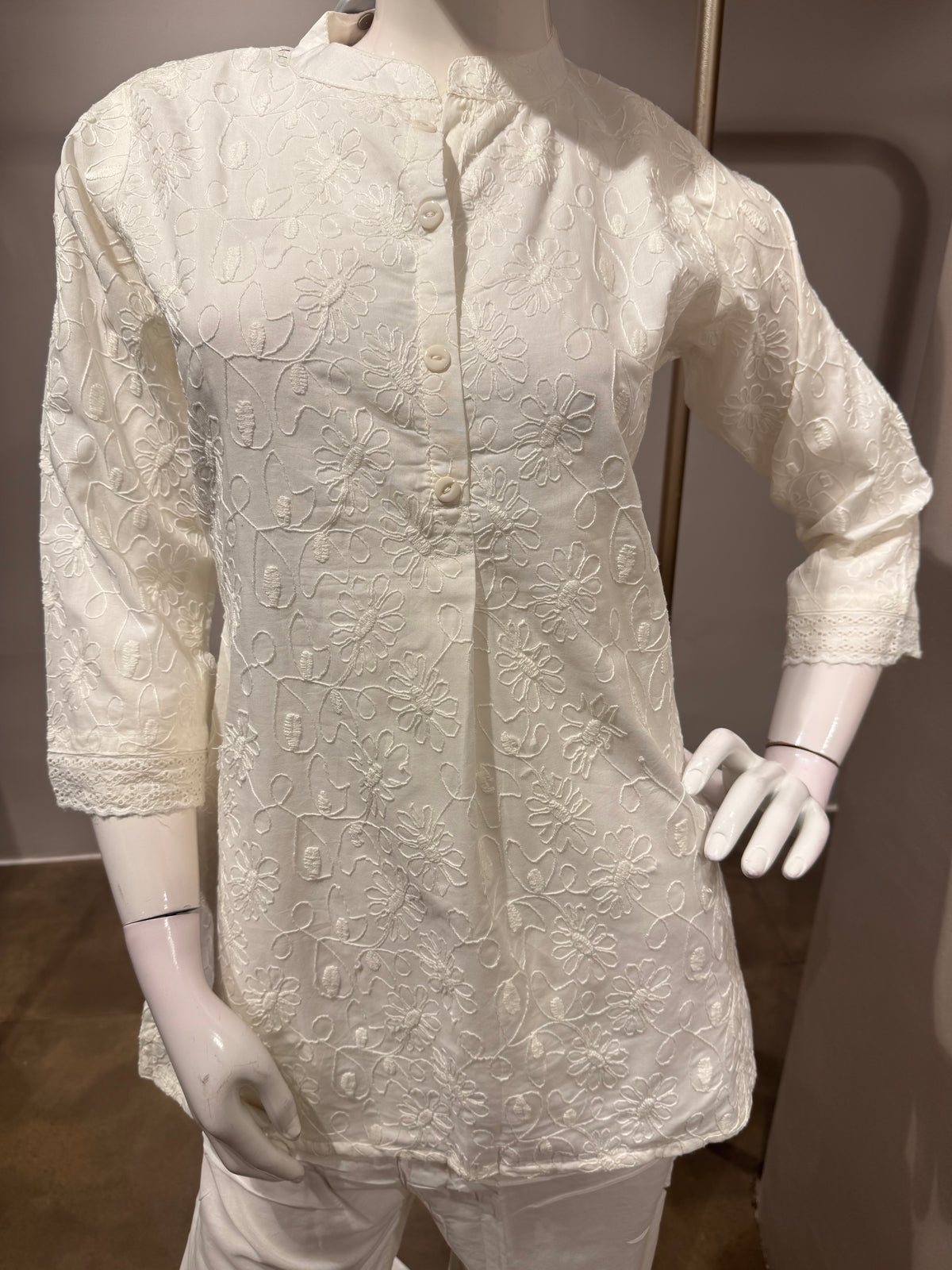 white Cotton Ethnic Co-ord Set