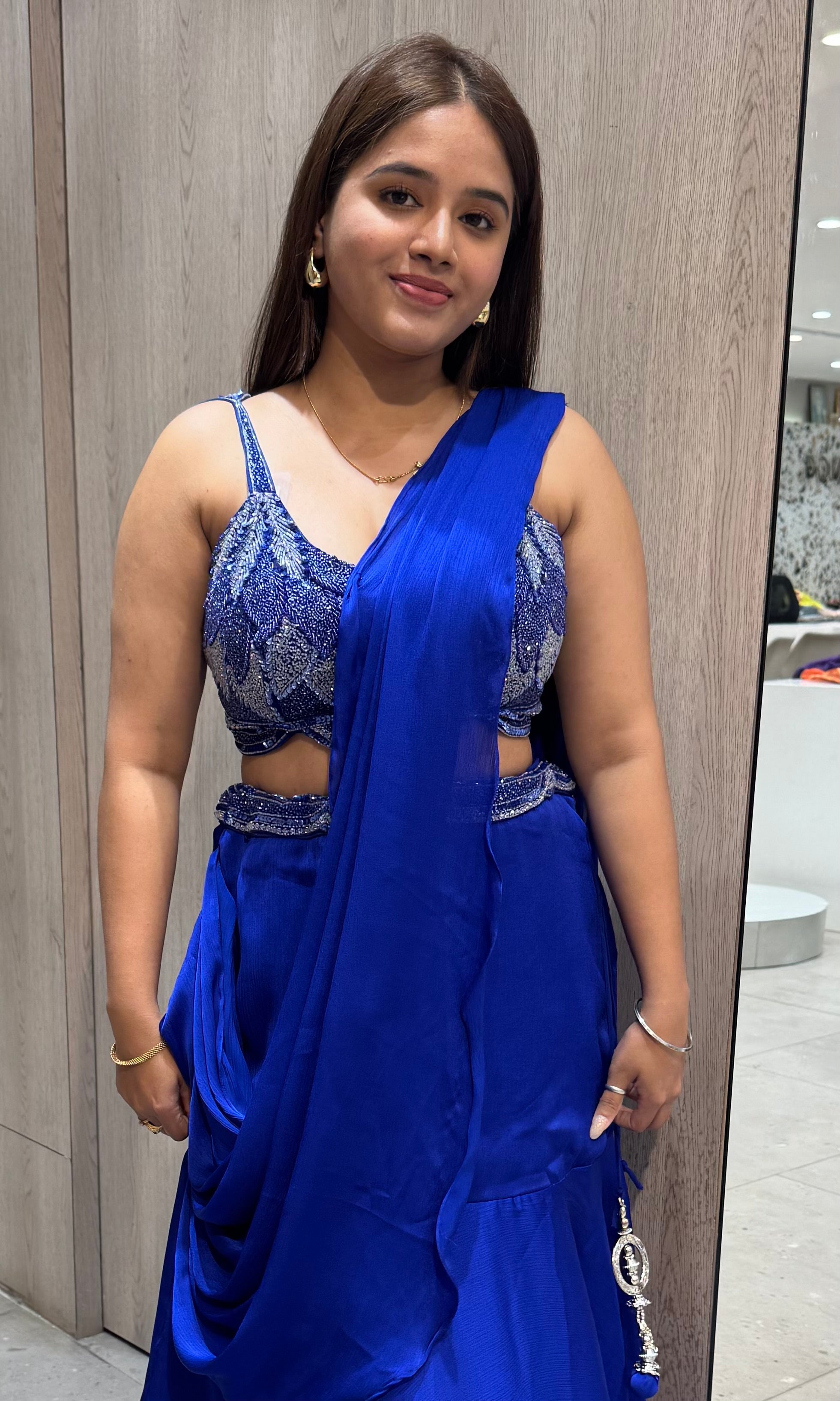 Blue Lehenga with drape dupatta
