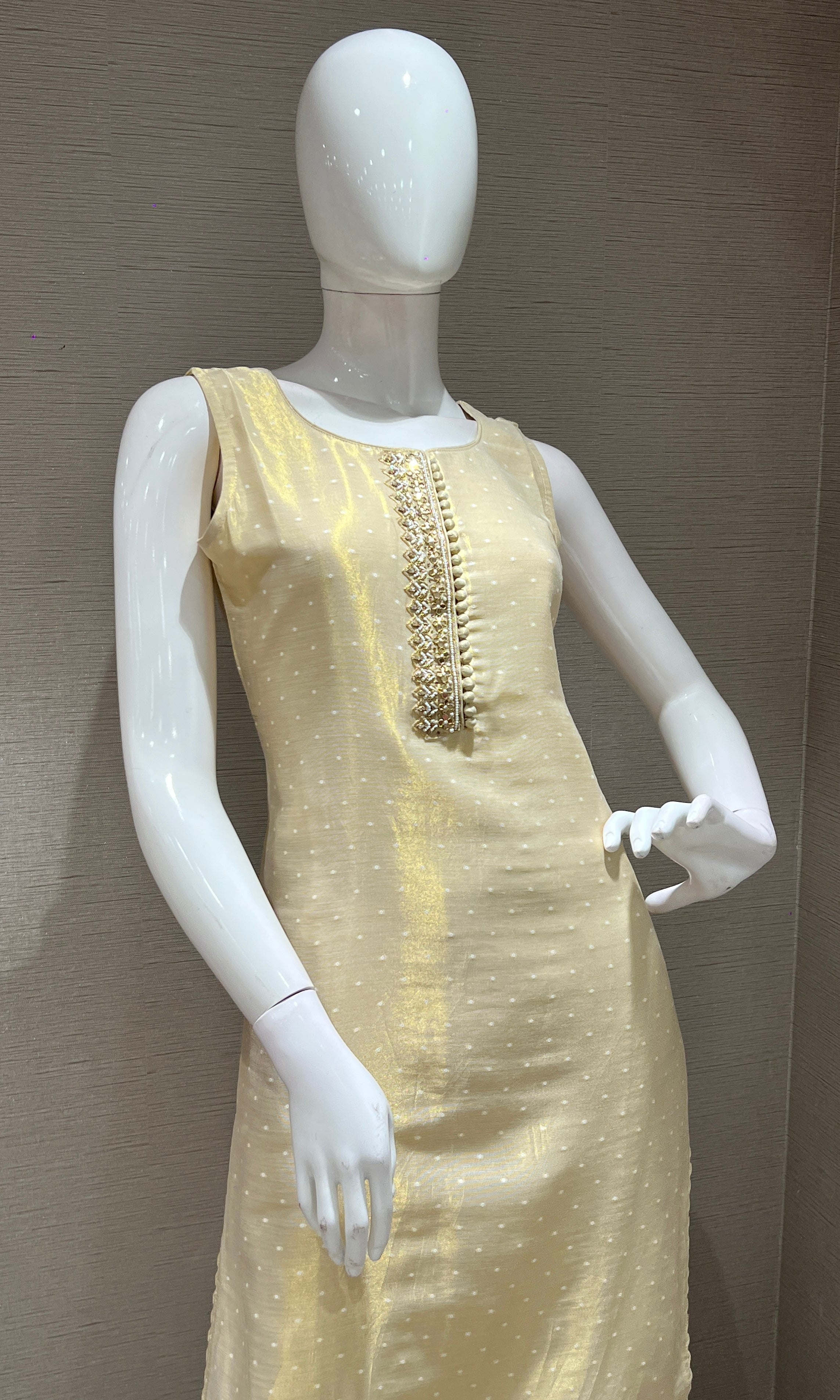 Cream kurta set with striped dupatta