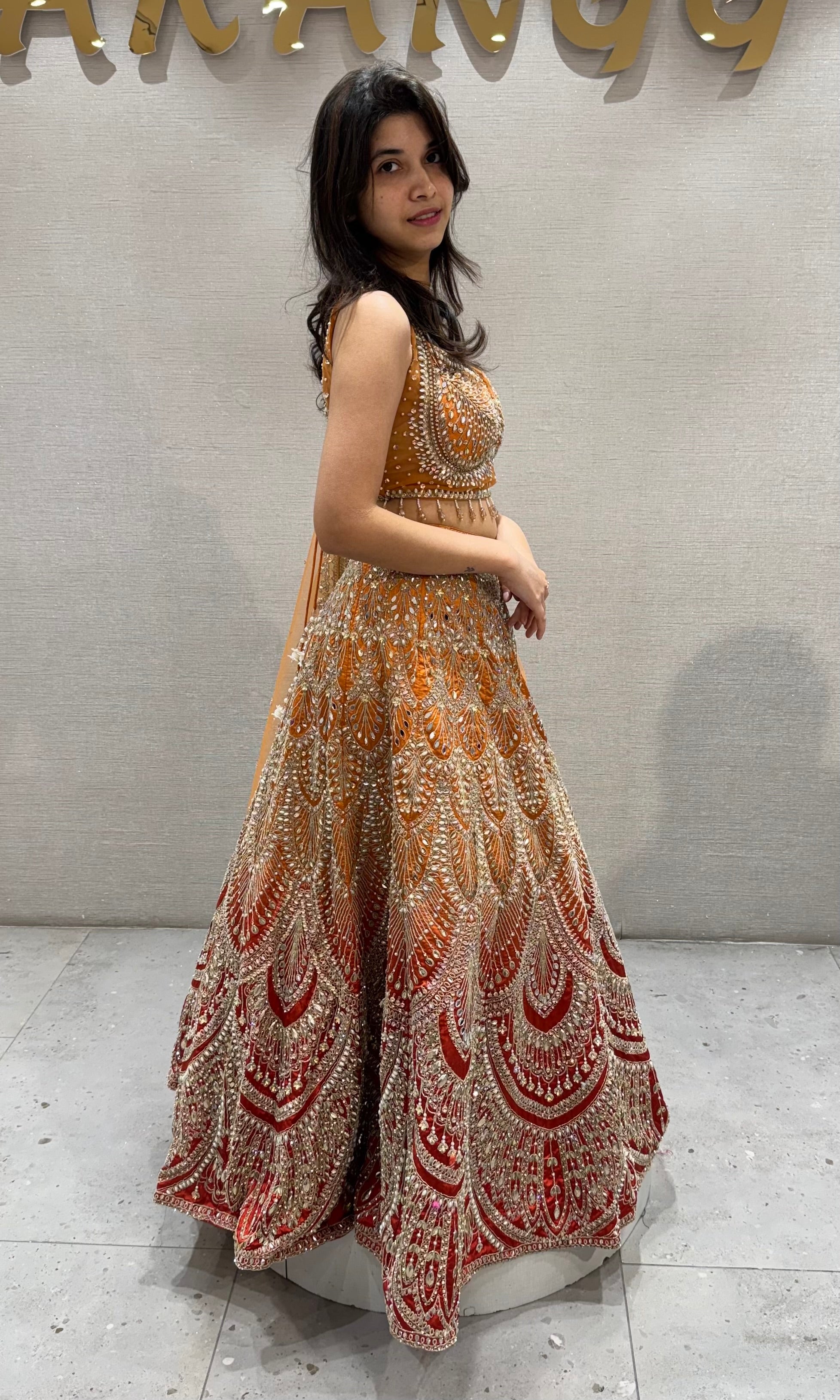 Ornate Rust and Gold Silk Lehenga Choli